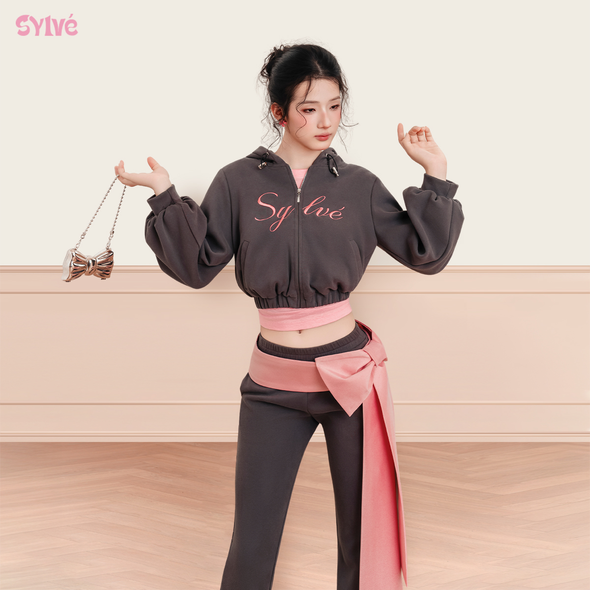Set Bộ Hoodie SYLVE - BLOOM SET - Áo Hoodie+Áo Phông Babyte & Quần+Nơ Thiết Kế Thời Thượng Chất Liệu Cao Cấp ST02_thumbnail_1