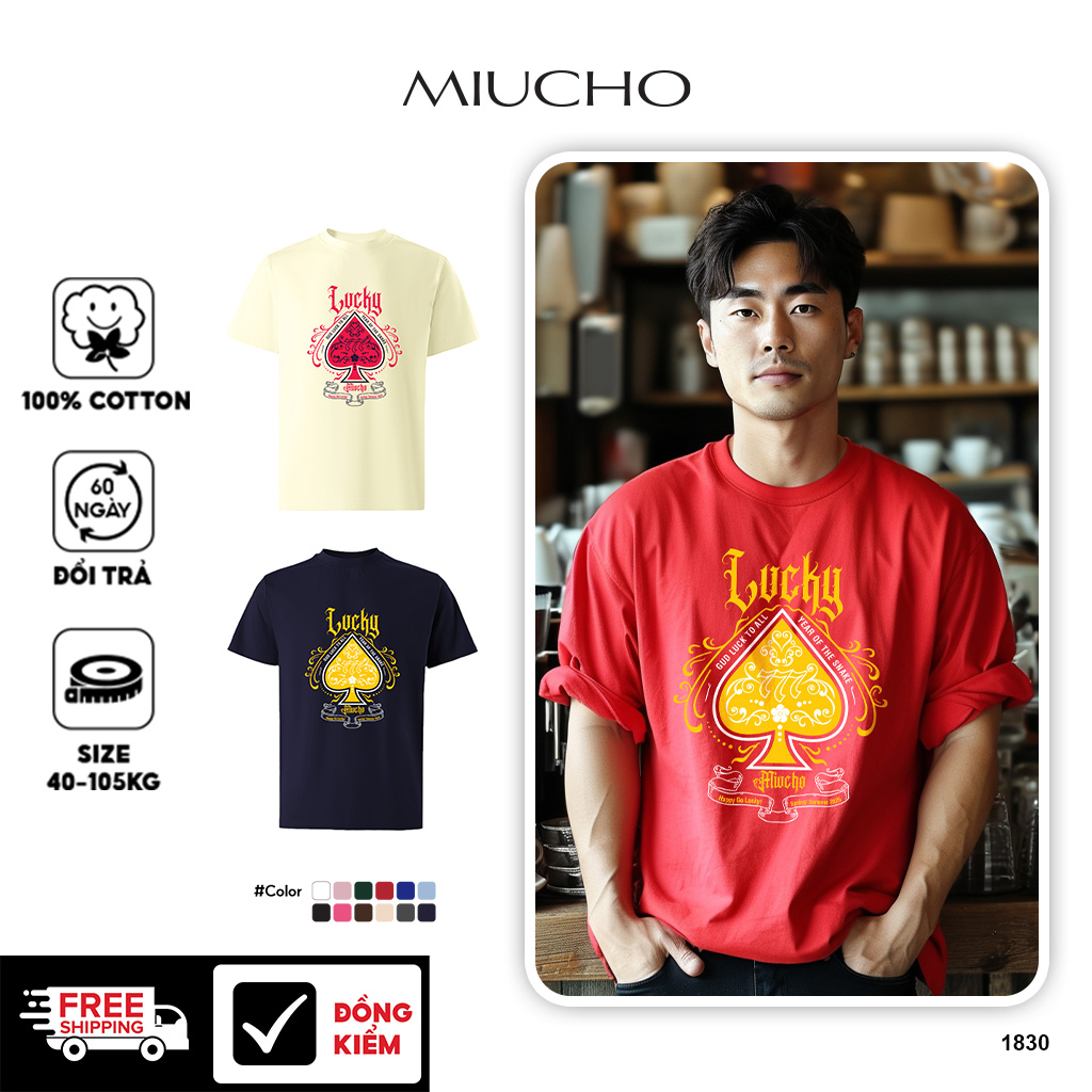 Áo phông tết form rộng cổ tròn vải cotton 4c co giãn thoáng mát 1830 Miucho Iconic in mix_thumbnail_1