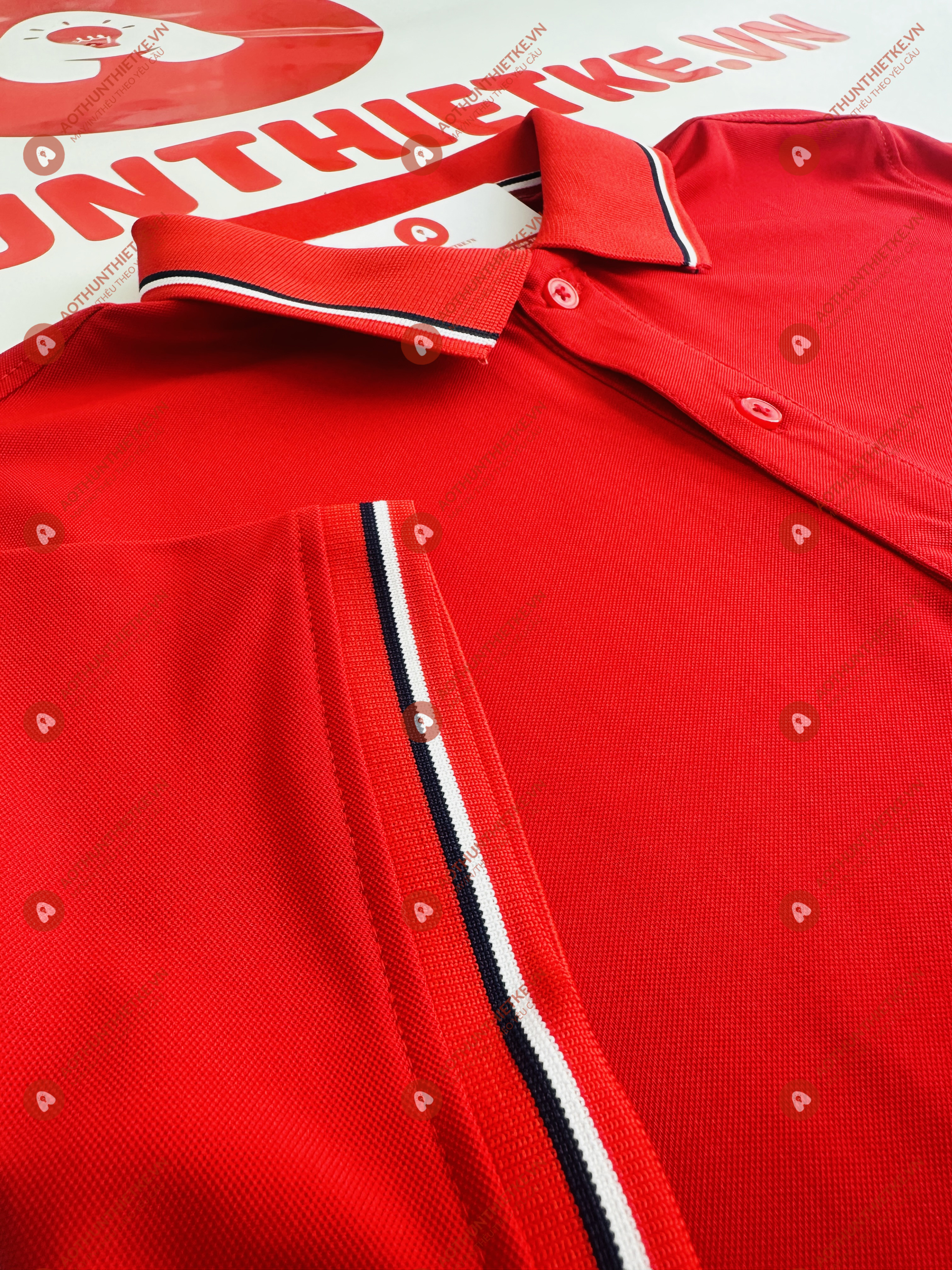 Áo Đồng Phục Polo 3 Sọc Đỏ Tươi_thumbnail_2