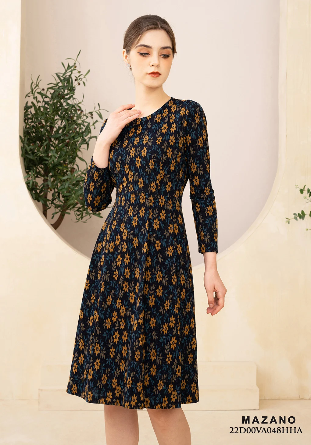 Đầm len họa tiết thân ôm chân rủ xếp ly_thumbnail_2