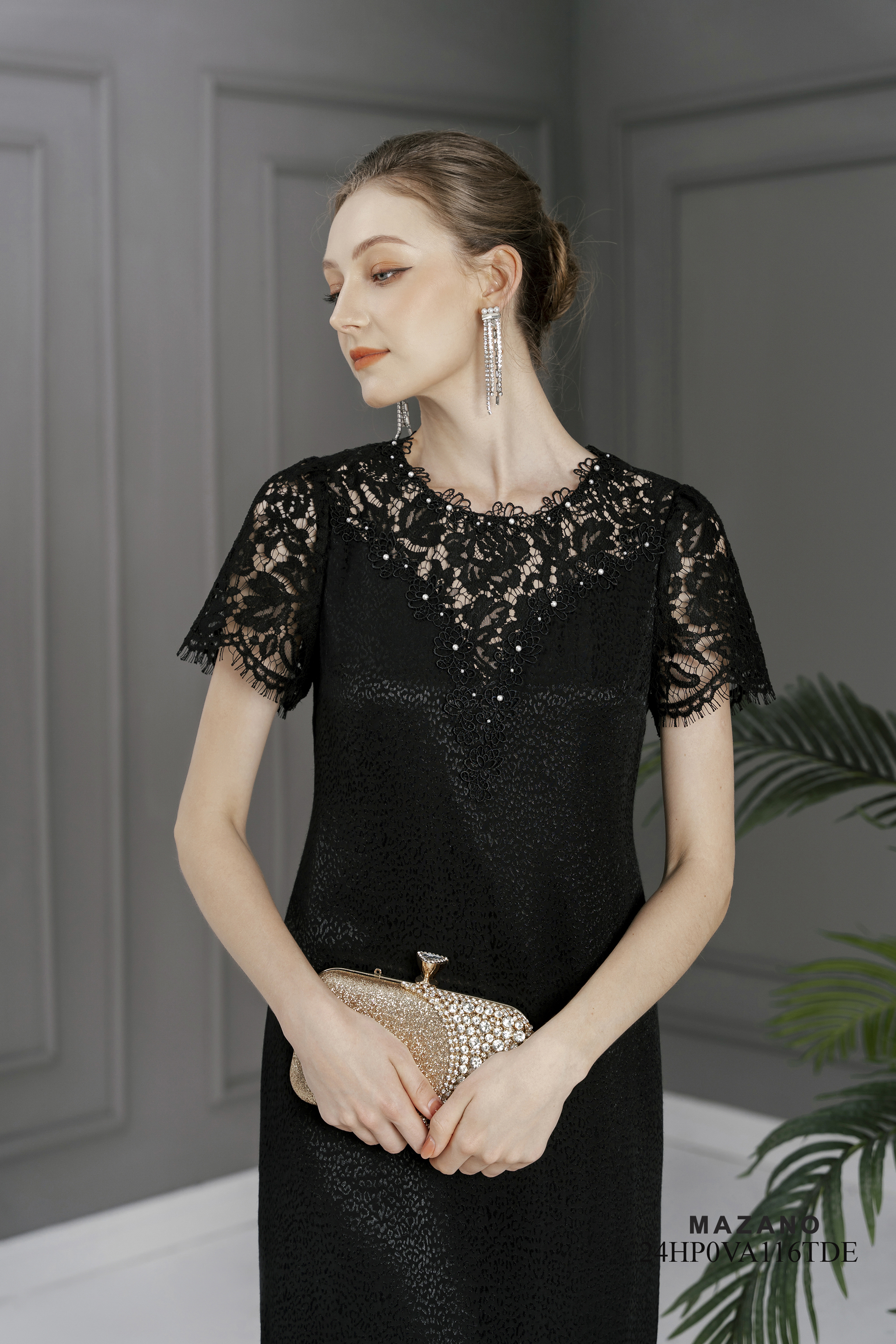 Đầm tiệc phối ren ngực và tay_thumbnail_2