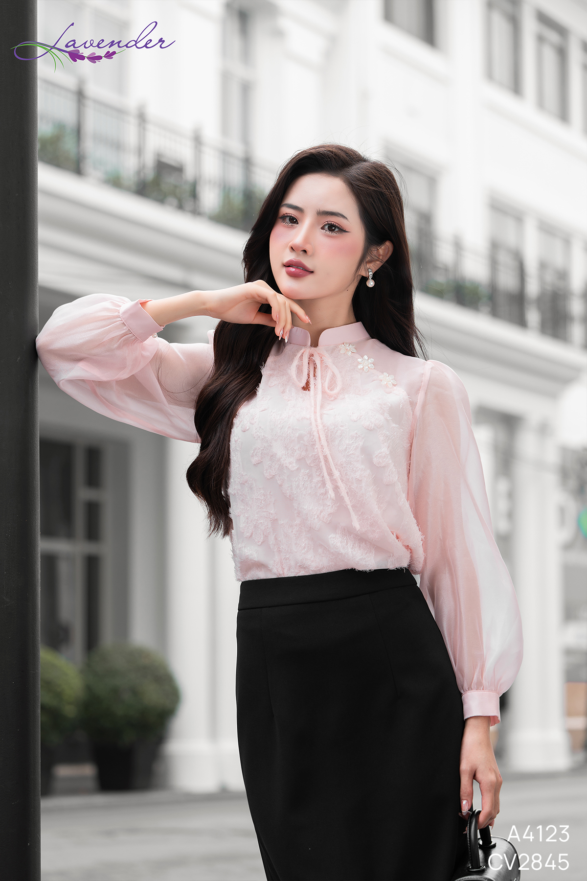 Set Áo sơ mi tơ lông màu hồng phối tay dài A4123_thumbnail_1