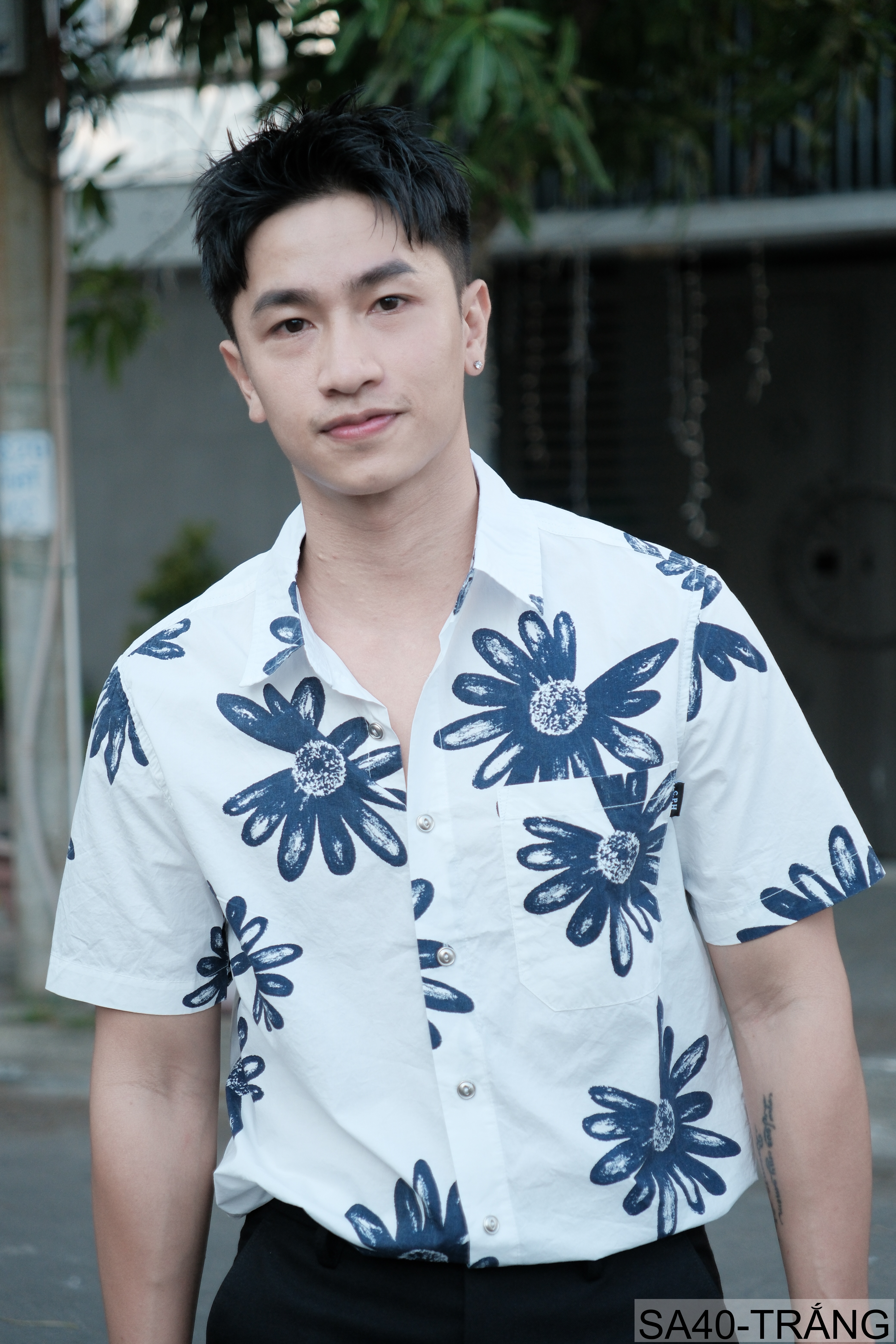 SA40 - Áo sơ mi nam tay ngắn họa tiết hoa cúc, phong cách Hàn Quốc, chất cotton thoáng mát_thumbnail_2