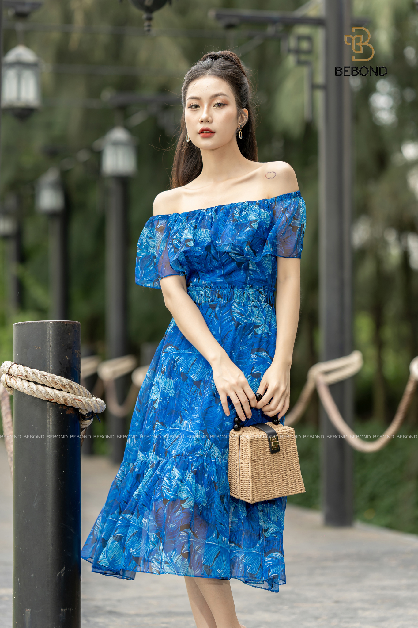 ĐẦM TRỄ VAI TƠ ÓNG XANH ĐẠI DƯƠNG- MERINE DRESS
