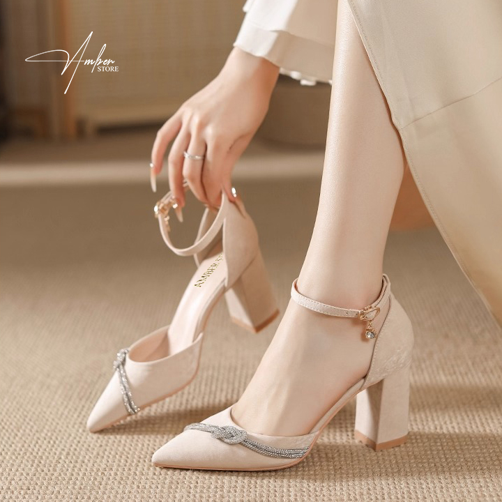 Giày Cao Gót Nữ Gót Vuông Bít Mũi Phối Đá – CG16_thumbnail_5