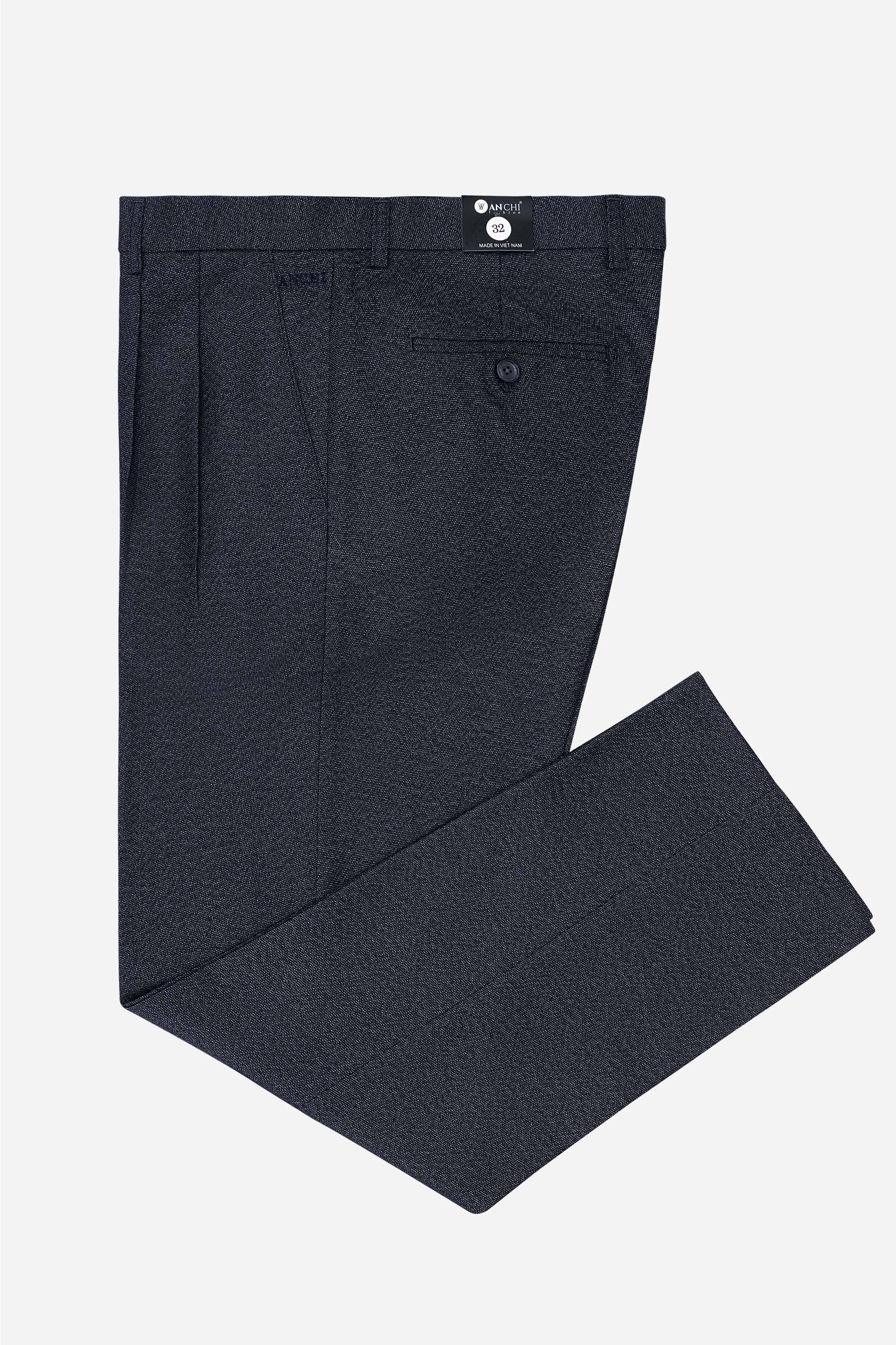 Quần Âu 2 Li Nam Trung Niên ANCHI Vải Đốm Cao Cấp Phom Suông Ống Rộng Màu Xanh Đen