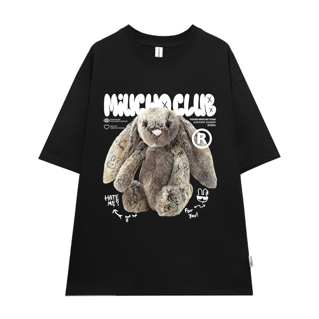 Áo thun thỏ Bunny form rộng local brand ATD1254 Miucho tay ngắn cổ tròn in mix_thumbnail_8