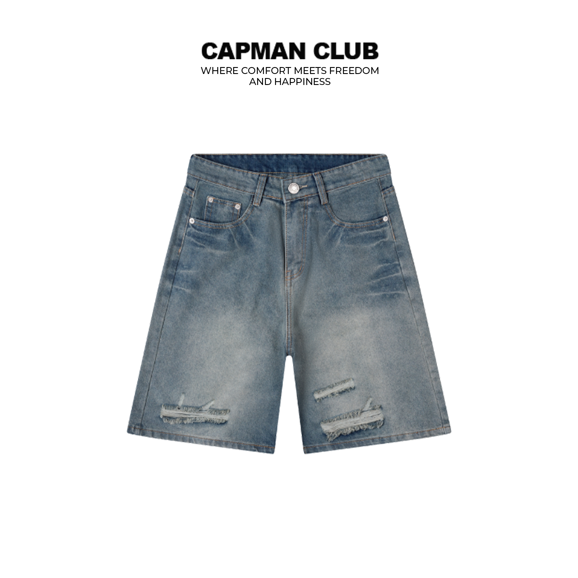 Quần short lửng BRUZE phối wash hoạt tiết rách, form rộng phù hợp nam và nữ