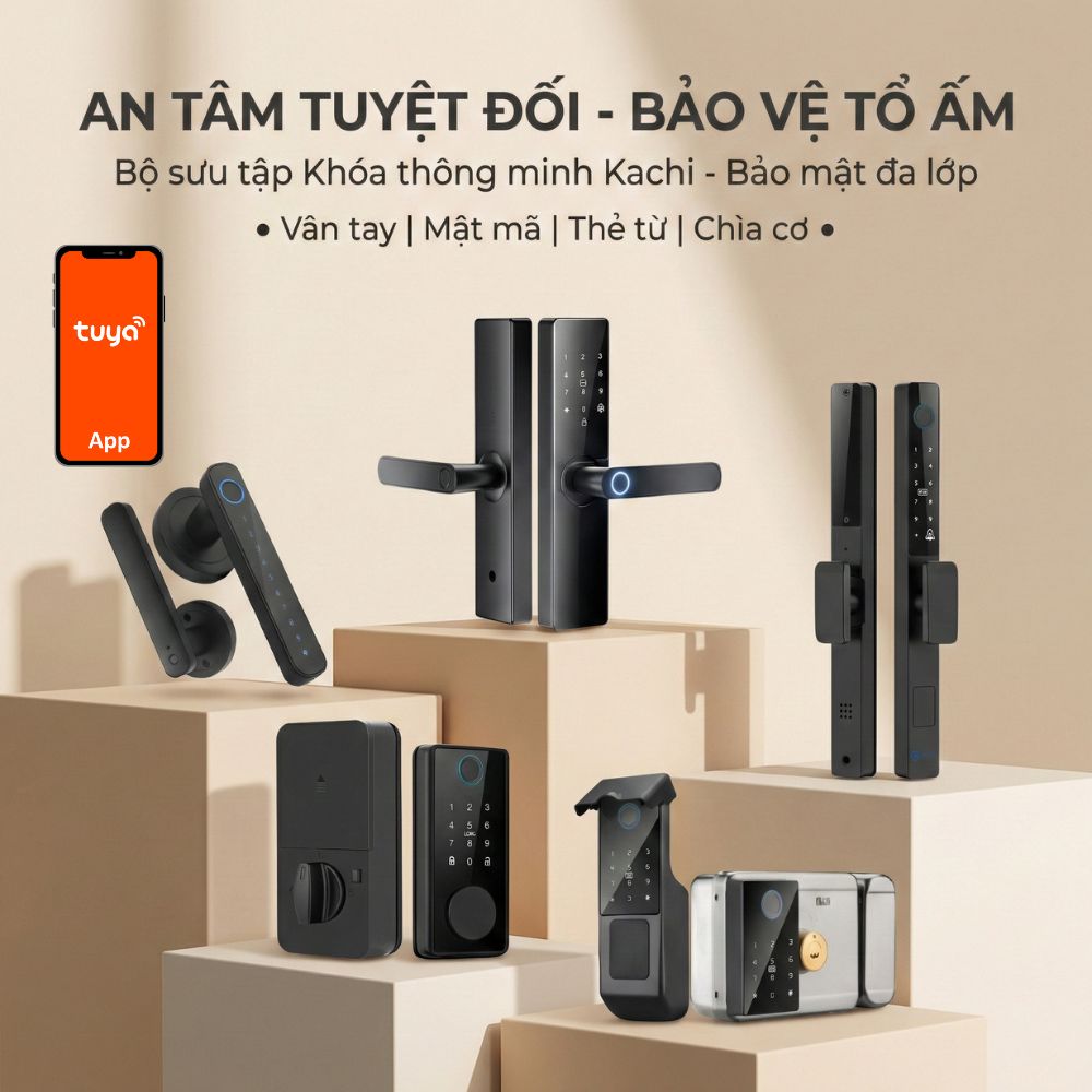 Khóa Cổng Vân Tay Kachi MK46 Cho Cổng Sắt Ngoài Trời (App Tuya) – Giải Pháp An Ninh "5 Trong 1"