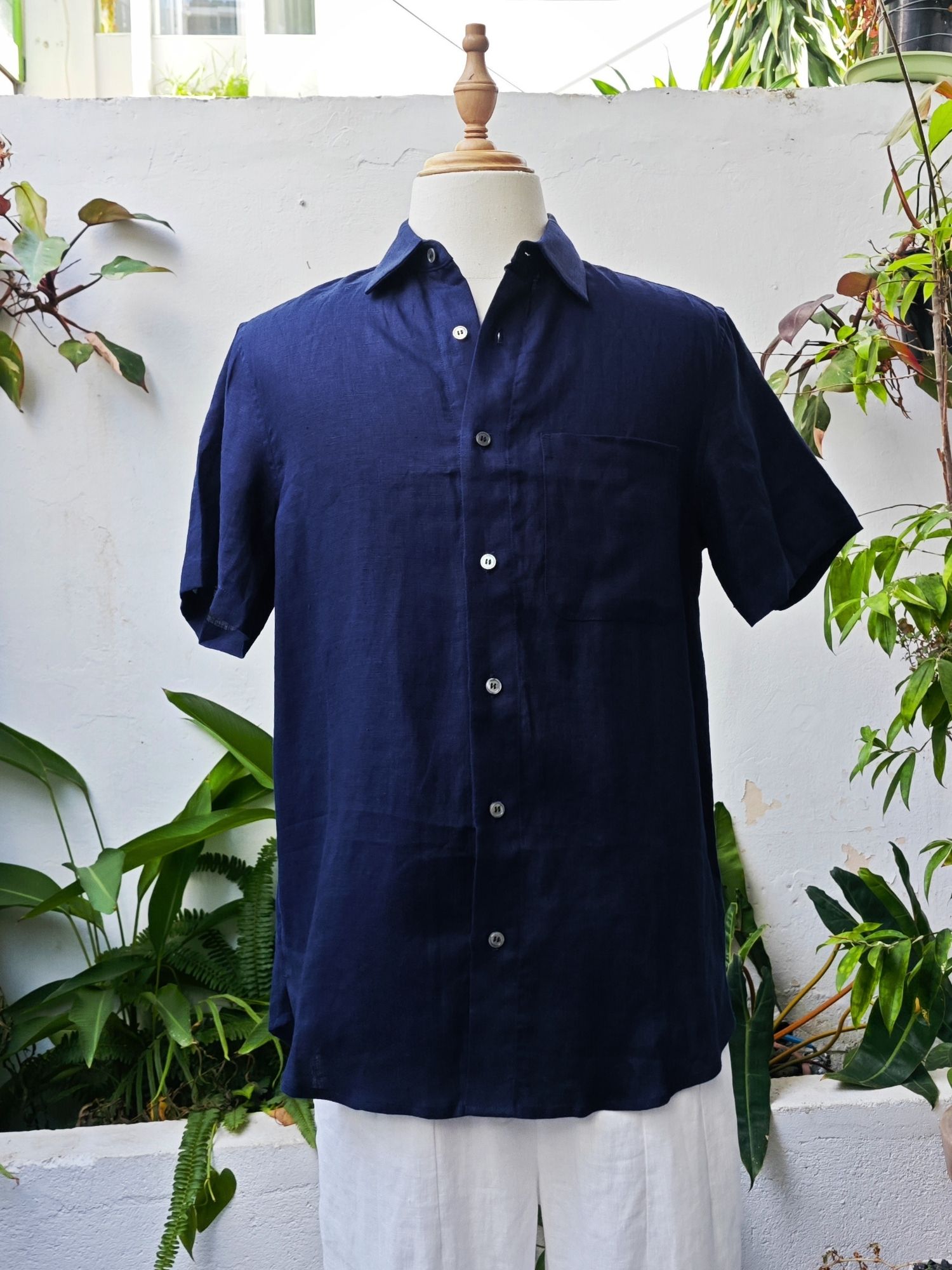 Sơ mi 100% linen tay ngắn cổ kiểu Đức