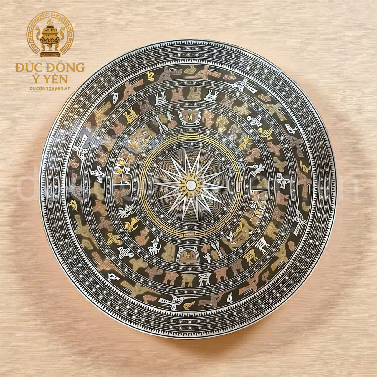 Mặt trống đồng đúc đồng đỏ khảm ngũ sắc cao cấp_thumbnail_1