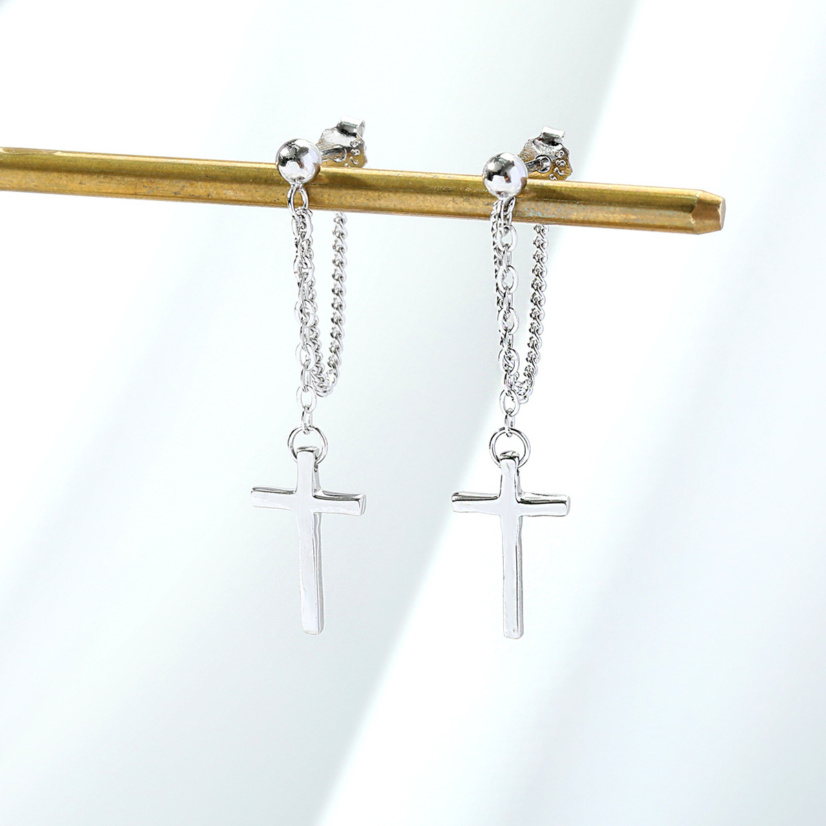 Khuyên tai Thánh Giá bạc Ý S925 dáng dài phong cách thời trang cá tính/ trang sức Công Giáo KB05