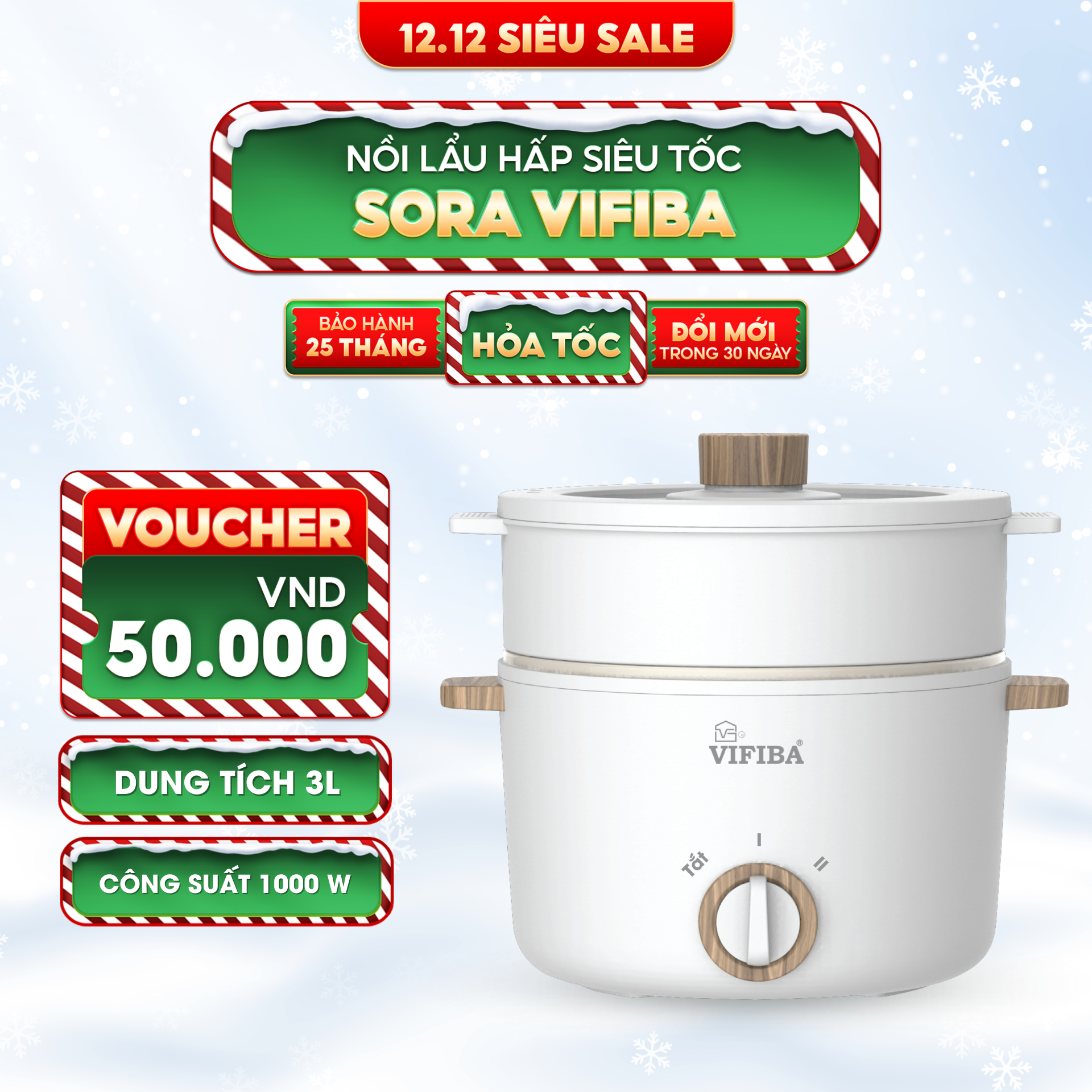 Nồi Lẩu Điện Sora Vifiba - Kèm khay hấp