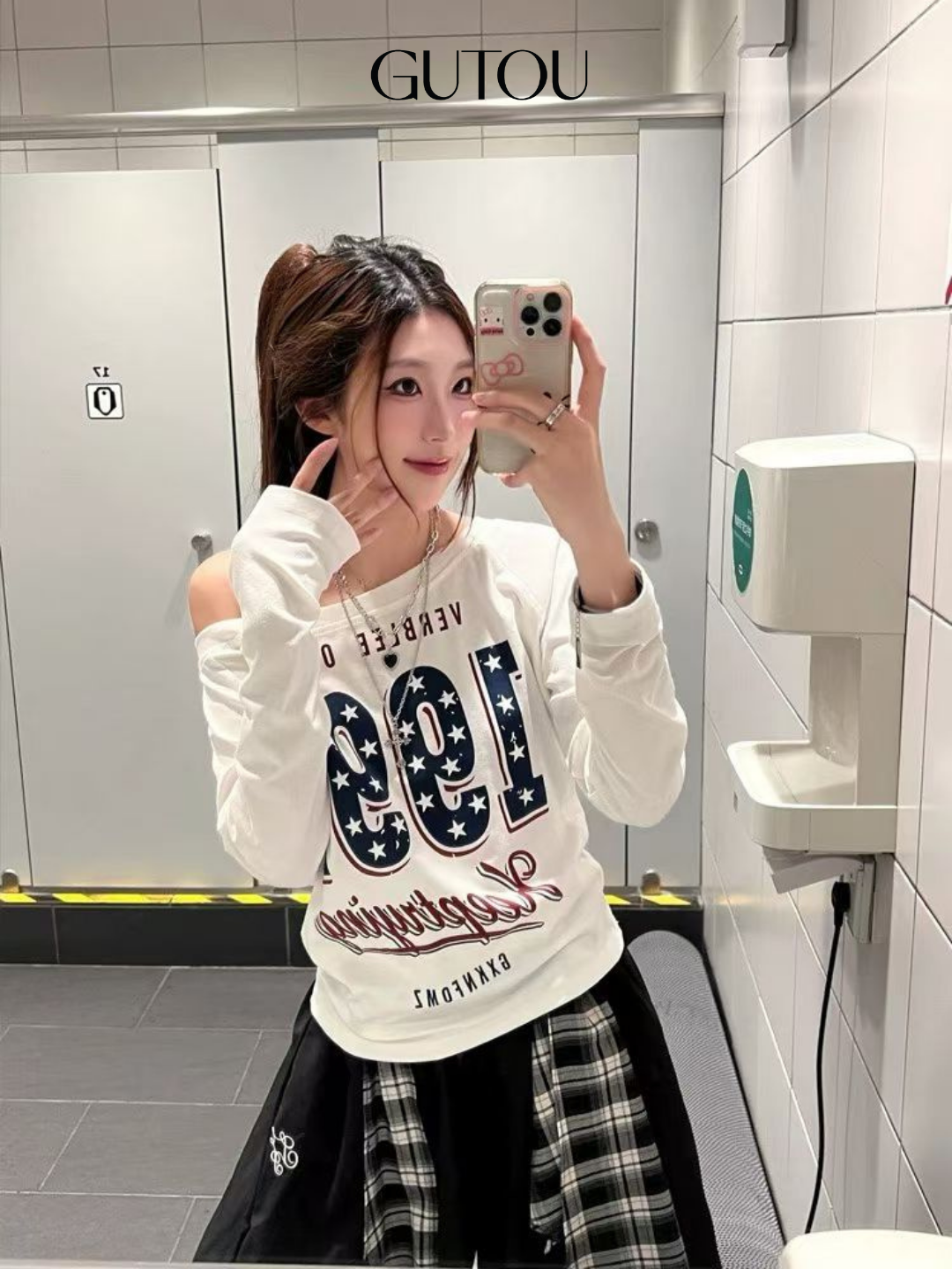 [ GUTOU ] Áo Thun Tay Dài Trễ Vai Retro 1997_thumbnail_7