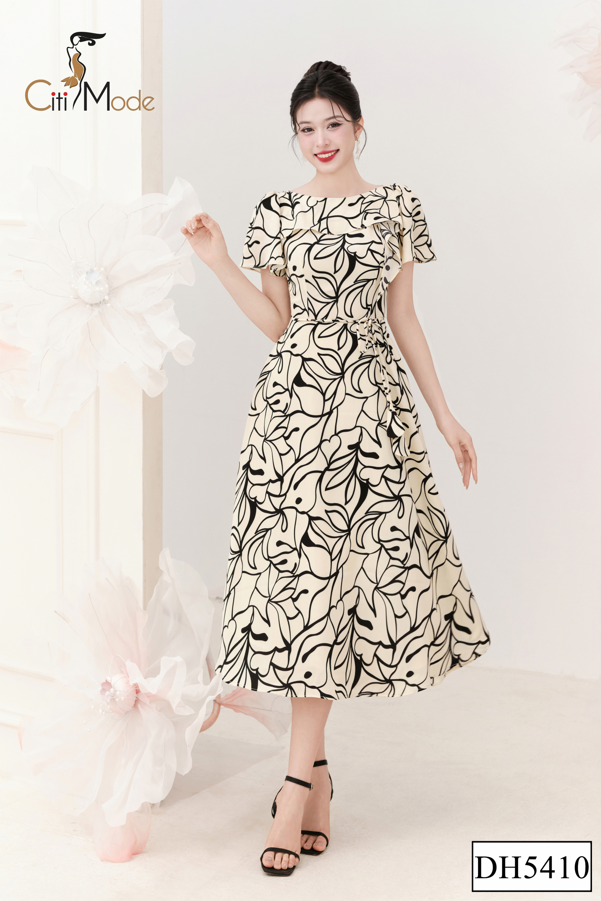 Đầm xòe họa tiết cổ thuyền bèo sườn_thumbnail_3