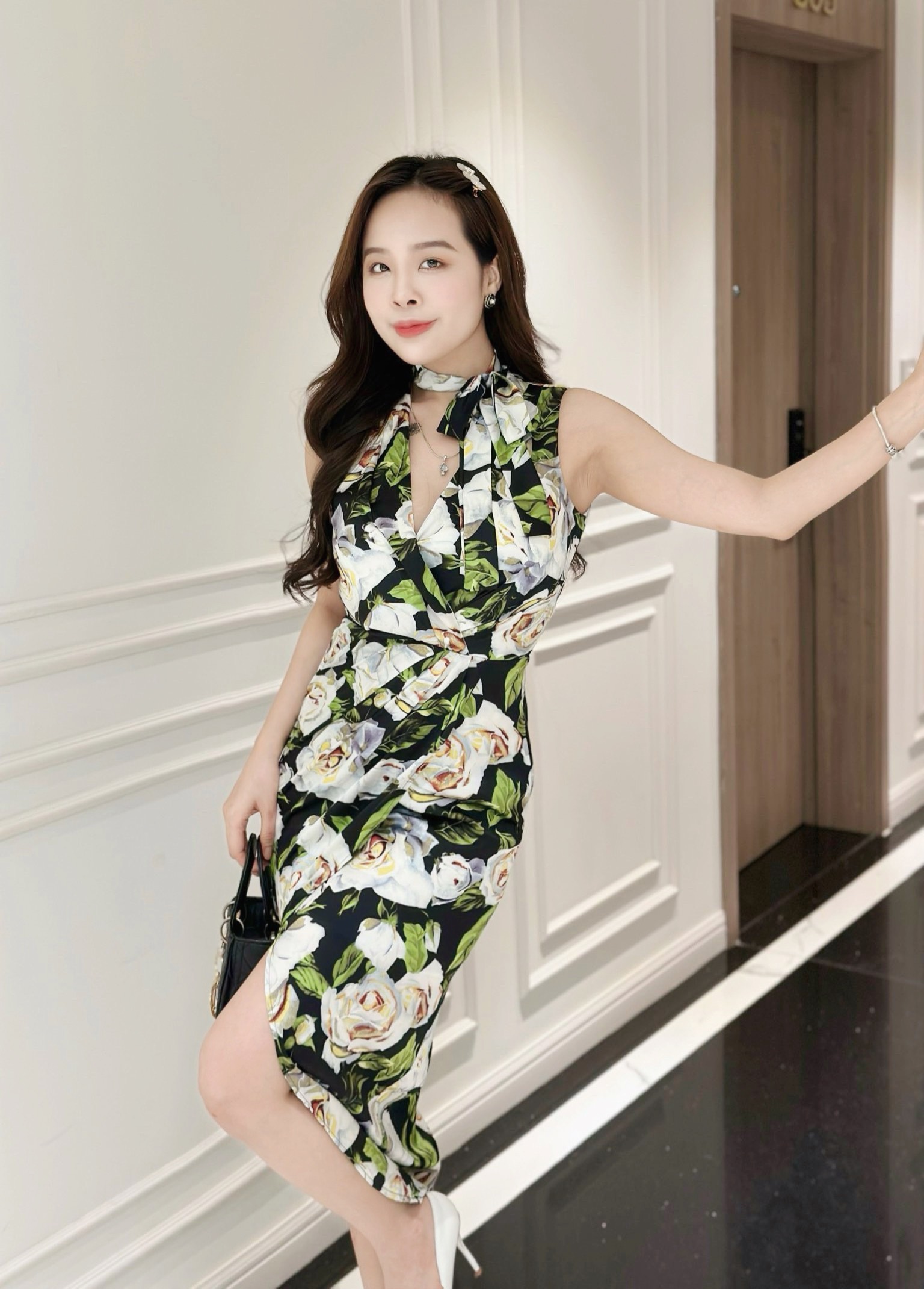 Đầm hoa xếp ly cột nơ_thumbnail_4