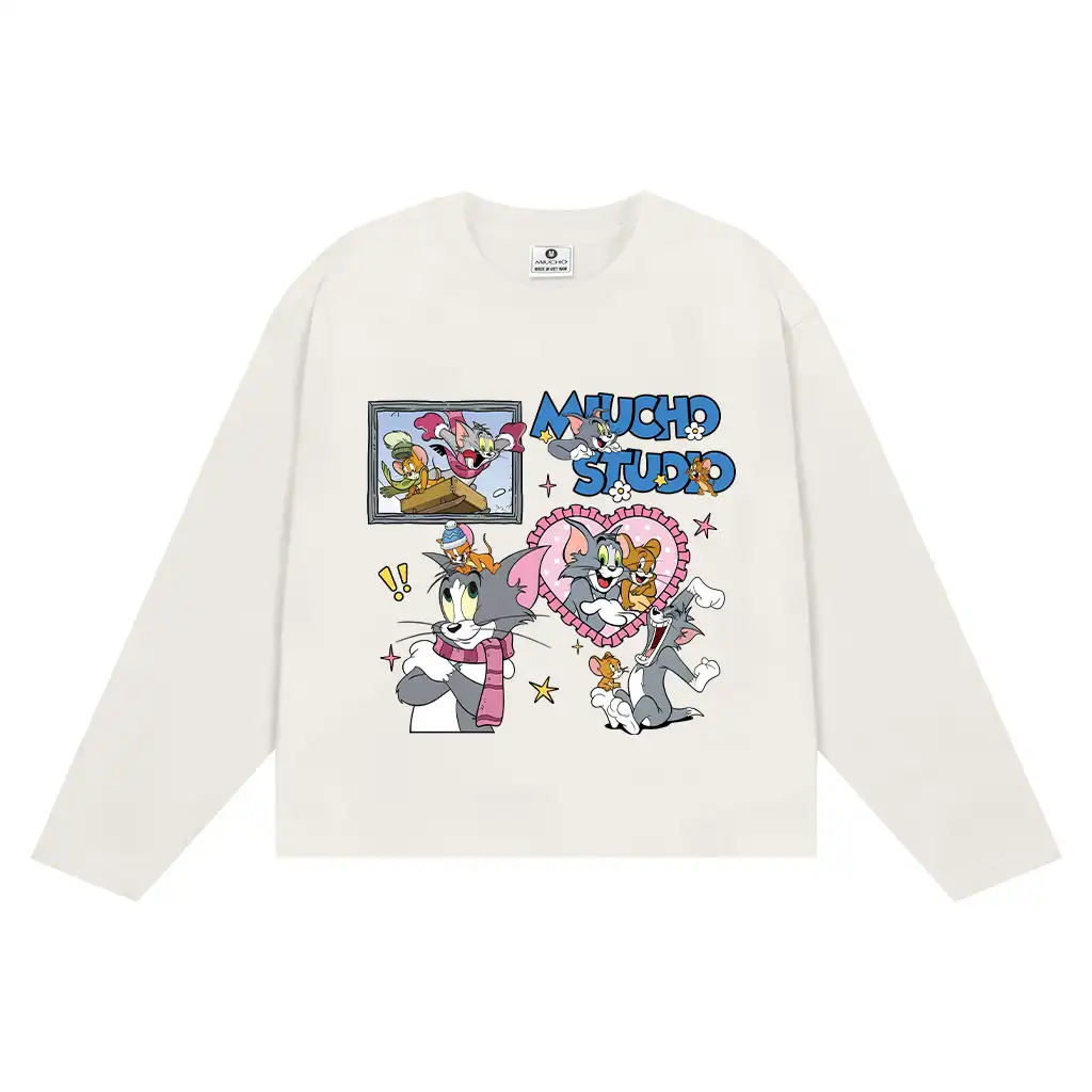 Áo thun boxy tay dài Miucho cotton thoáng mát dày dặn đứng form cổ tròn Tom & Jerry in mix 2773_thumbnail_11