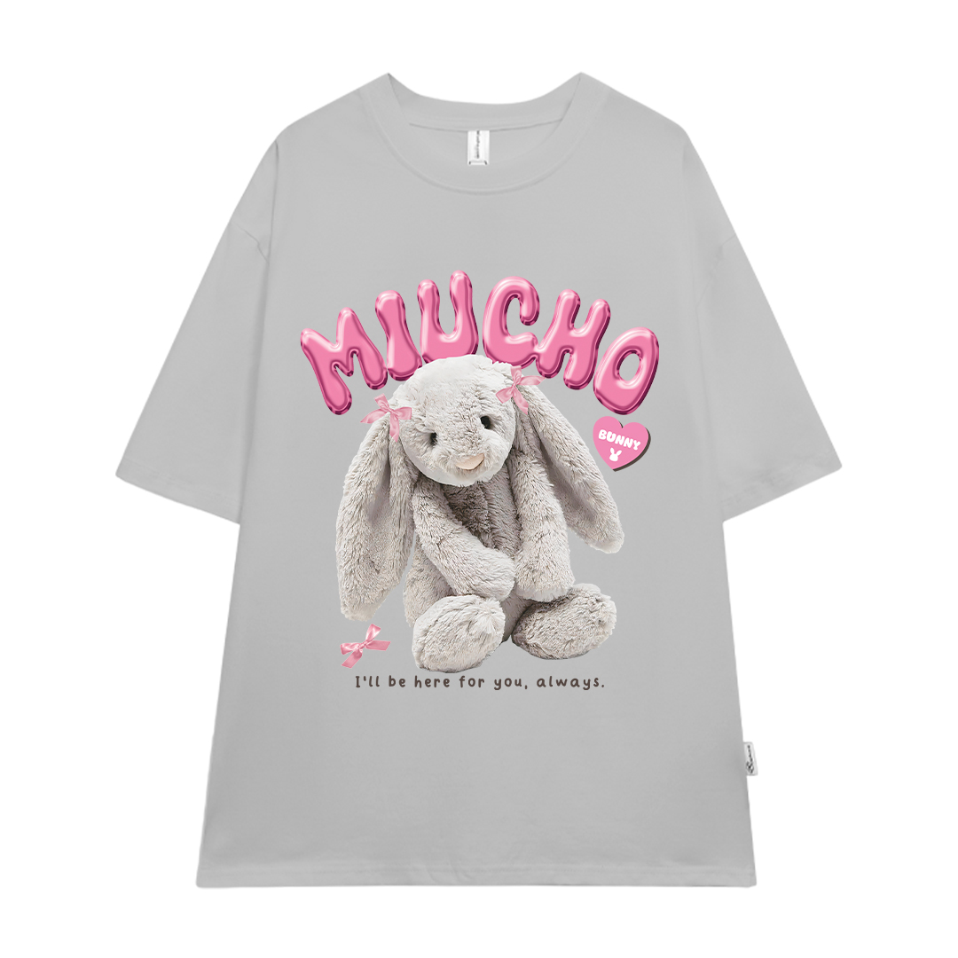 Áo thun thỏ Bunny form rộng local brand ATD1248 Miucho tay ngắn vải cotton co giản cổ tròn in mix_thumbnail_10