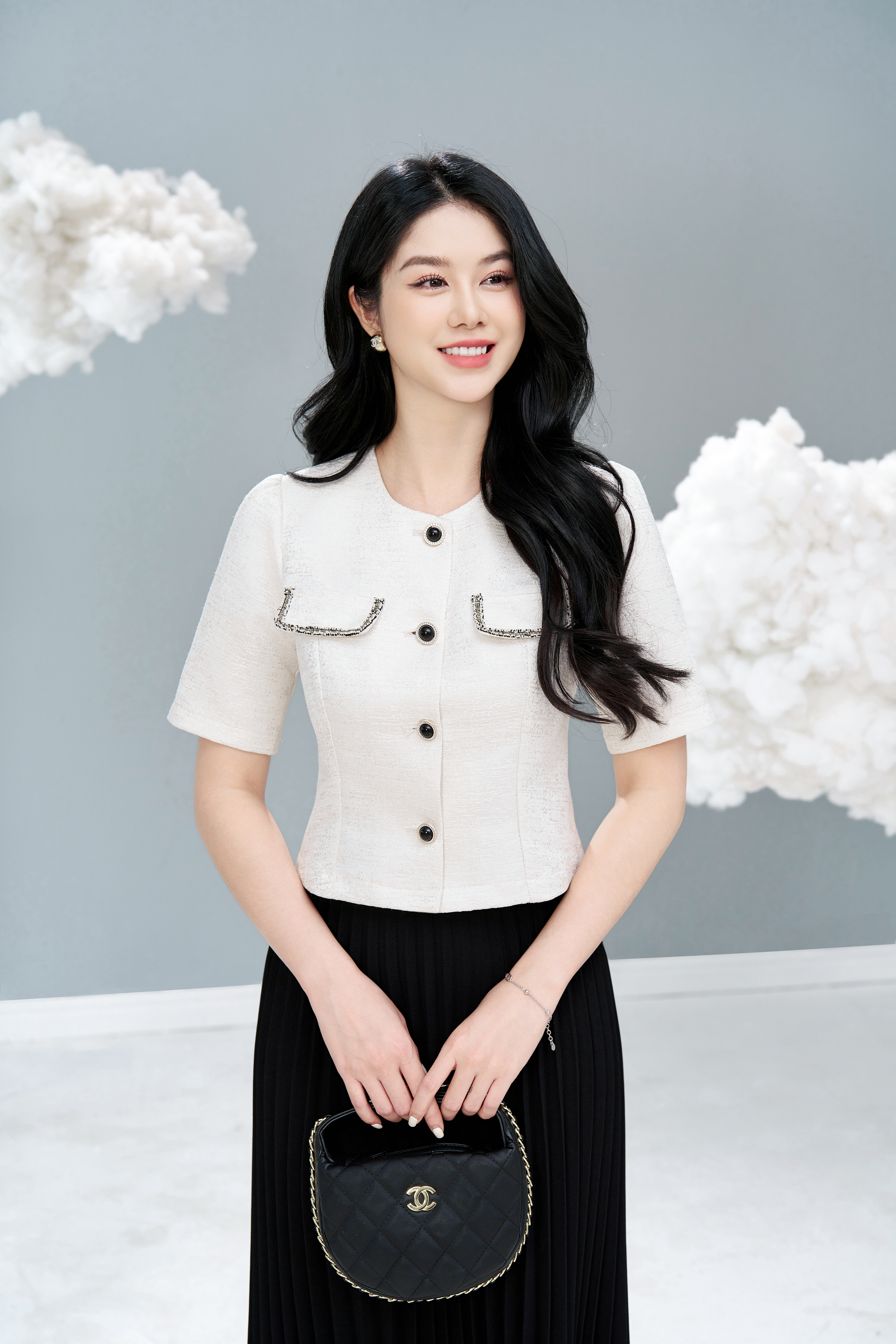 Áo taffta nữ Thời trang Lavender màu kem AT2948