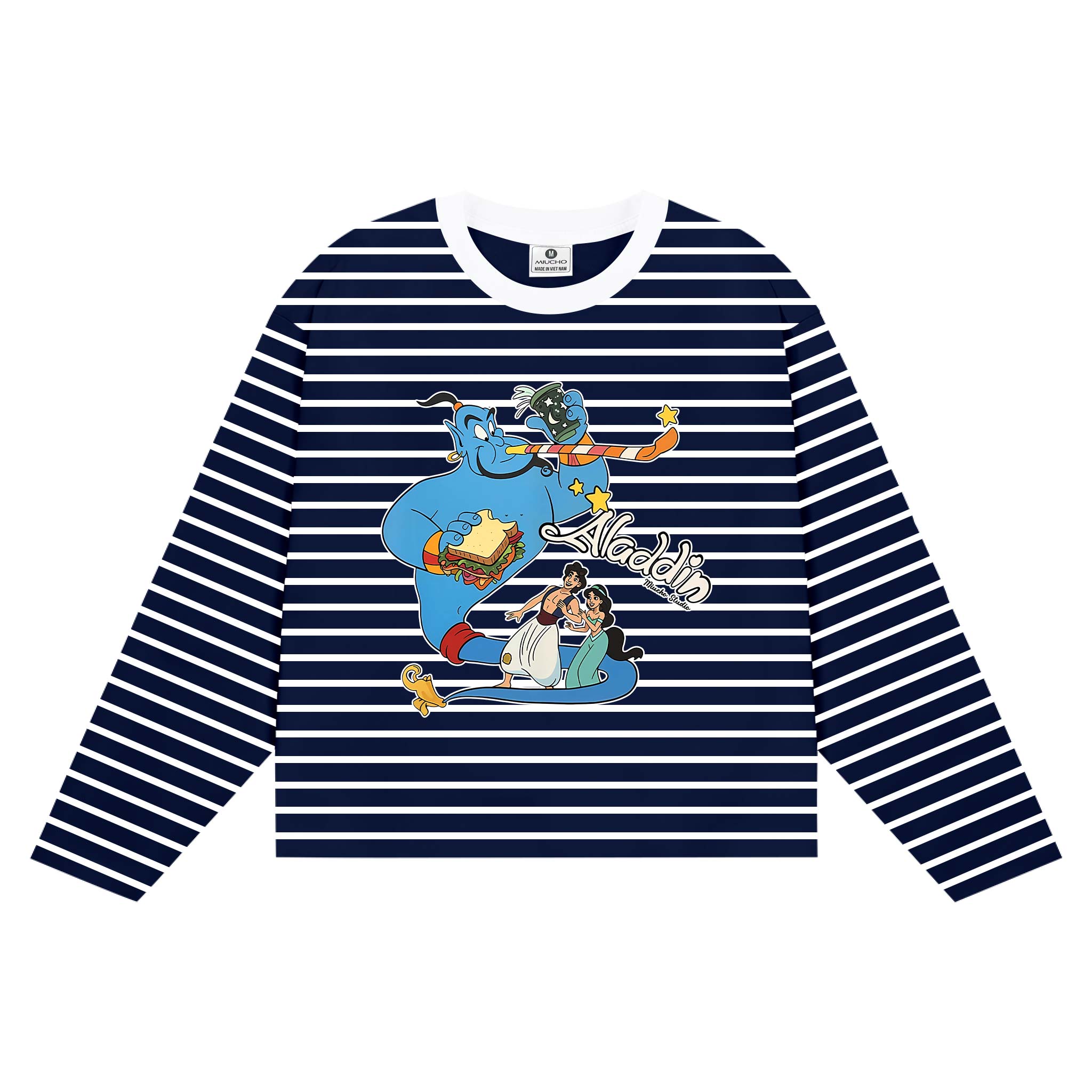 Áo thun boxy unisex Miucho vải rib thoáng mát tay dài cổ tròn Aladin in mix 2696_thumbnail_5