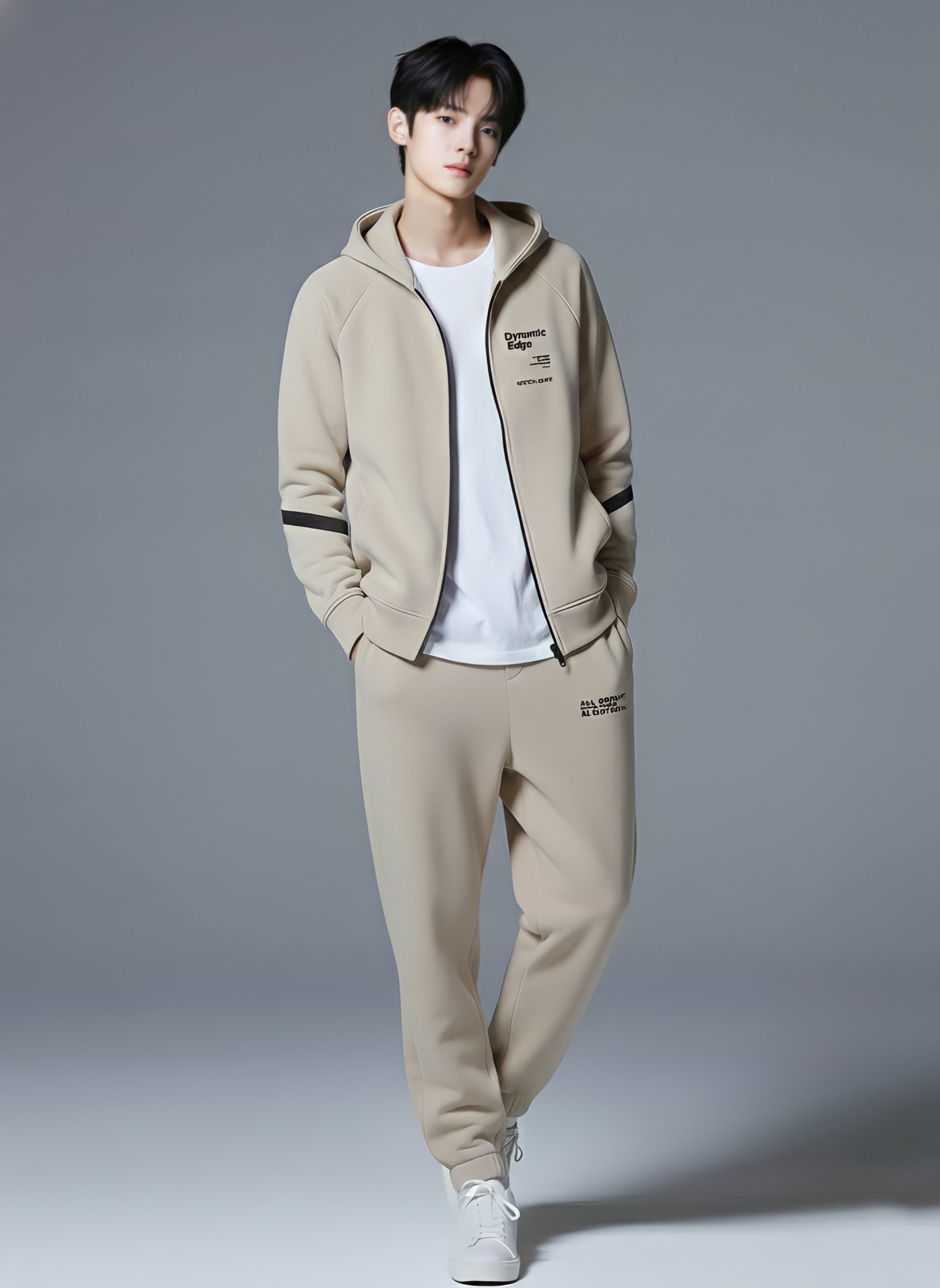 Áo khoác nỉ be tay in sọc đen_thumbnail_1