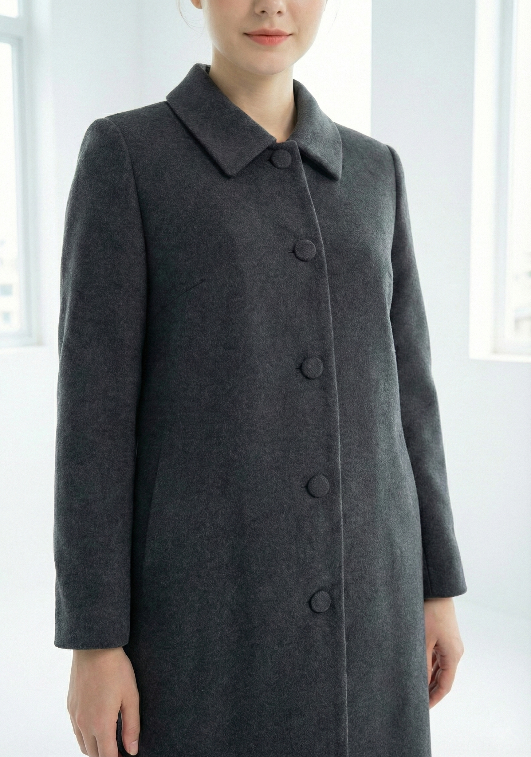 Áo măng tô Suông Vải dạ lông cừu  Cổ bẻ Dài đến bắp chân