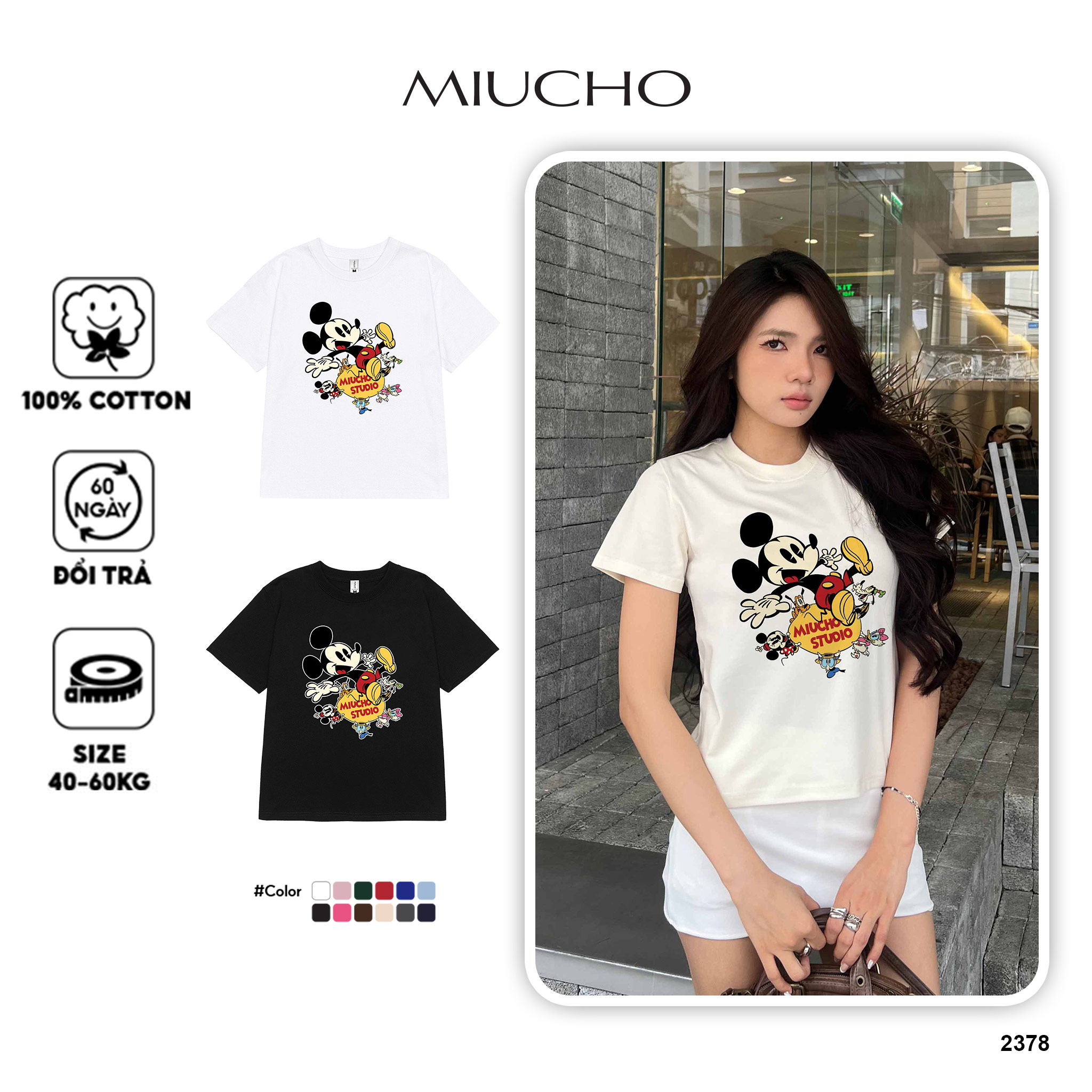 Áo baby tee họa tiết hoạt hình 2378 Miucho chất vải cotton mềm mại thoáng mát cao cấp in mix