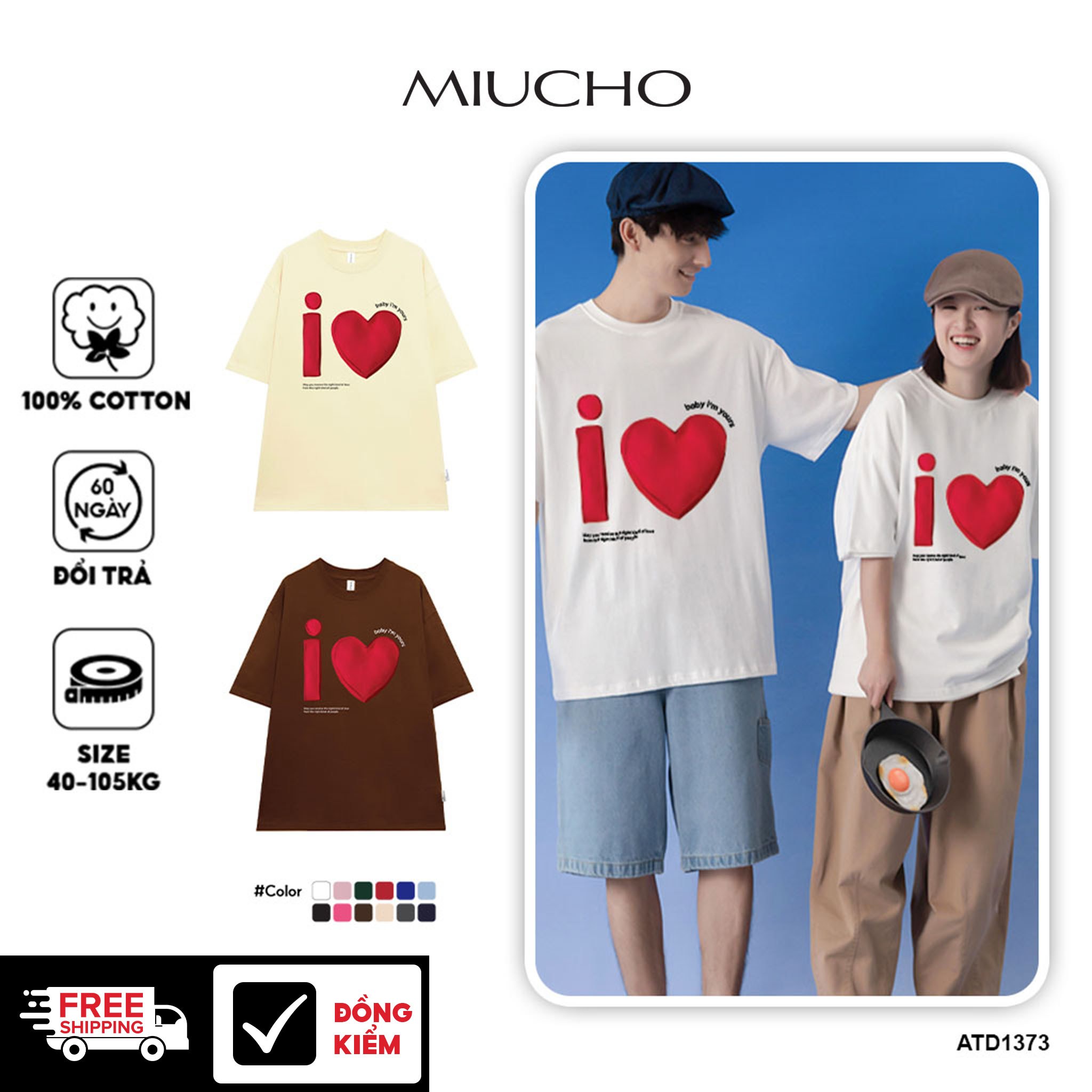 Áo thun cặp đôi couple trái tim from rộng ATD1373 Miucho vải cotton thoáng mát cổ tròn in mix_thumbnail_1