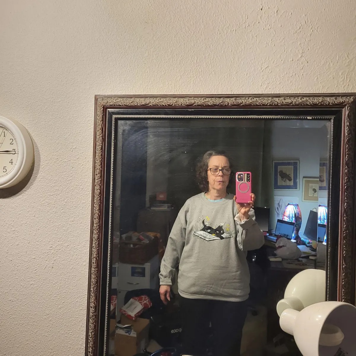 Bookish Cat Sweatshirt, Floral Cat Reader Crewneck, Library Lover Gift_thumbnail_6