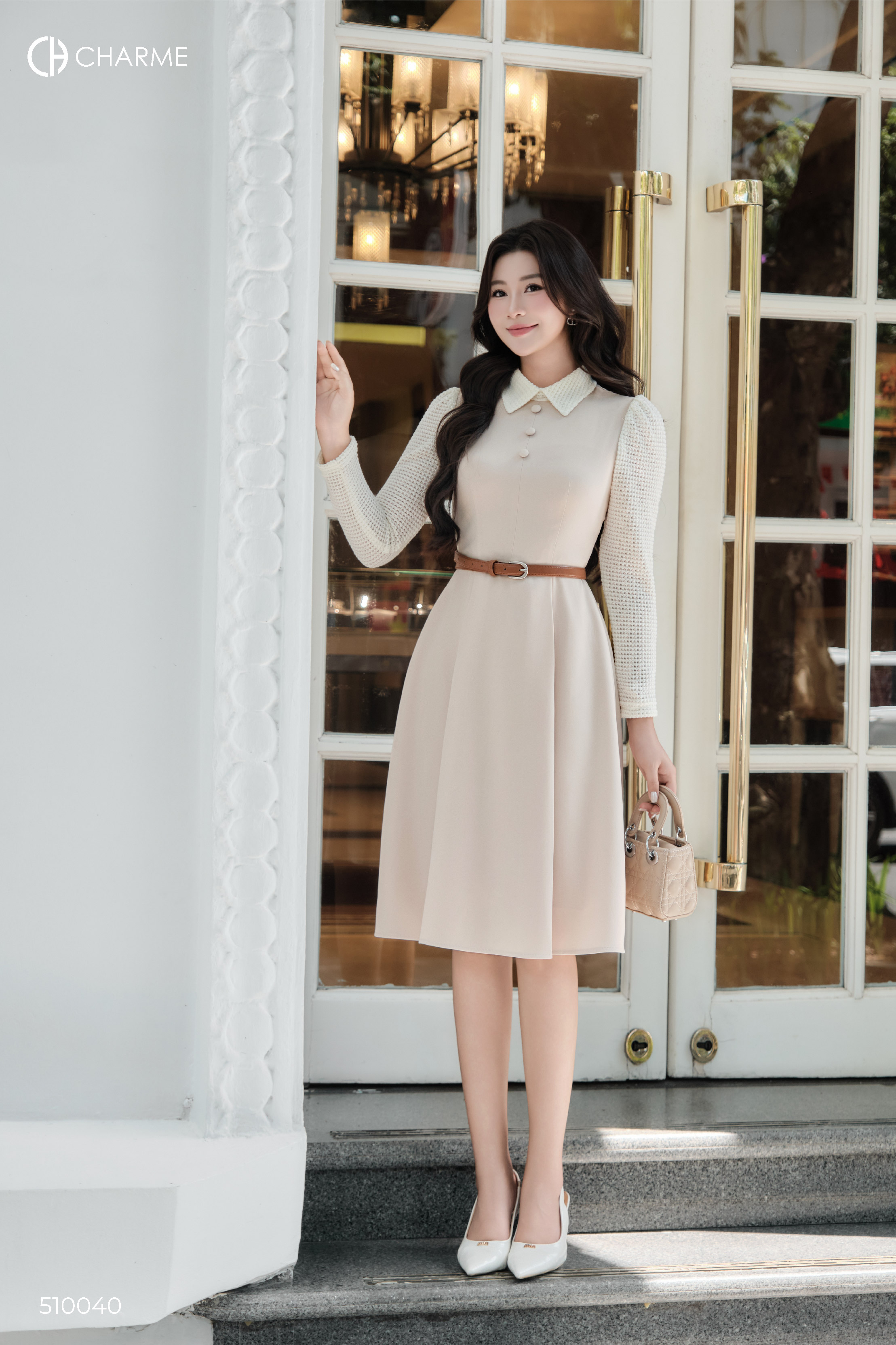 Váy tay dài phối màu