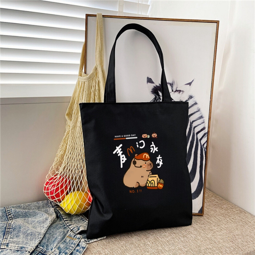Túi tote in hình Capybara có túi phụ- Túi vải canvas kích thước 33x37cm đựng vừa A4 và laptop - TOTE05_thumbnail_9