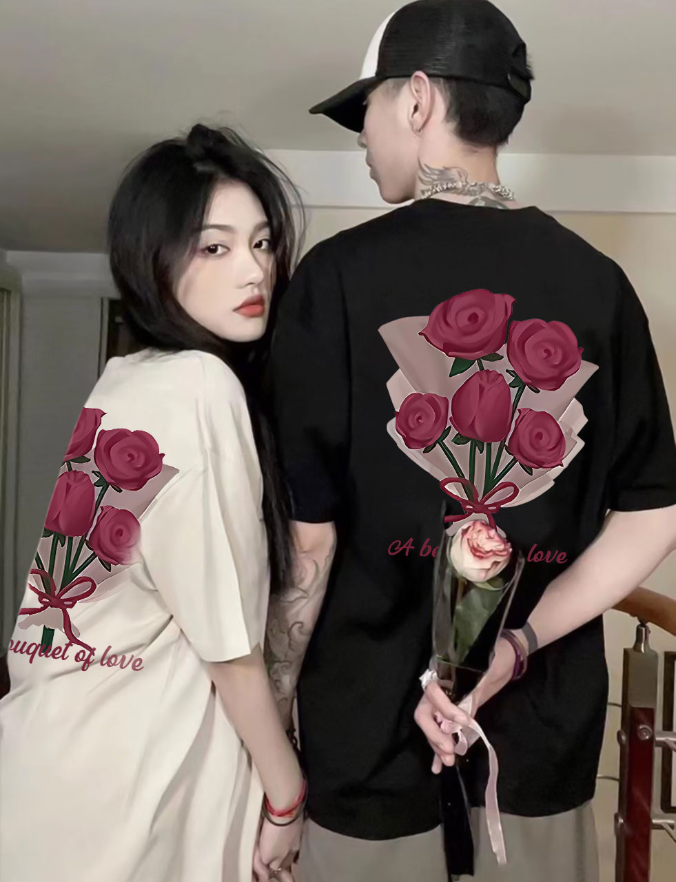 Áo thun couple cặp đôi đẹp local brand form rộng ATD762 Miucho cotton cổ tròn in mix_thumbnail_4