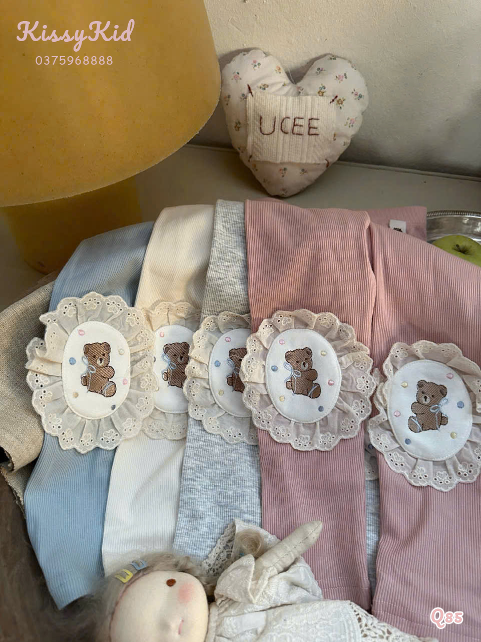 (Q85) Quần legging gấu thêu nổi viền bèo 2 màu hồng/ kem hãng Ucee Heyduck_thumbnail_0