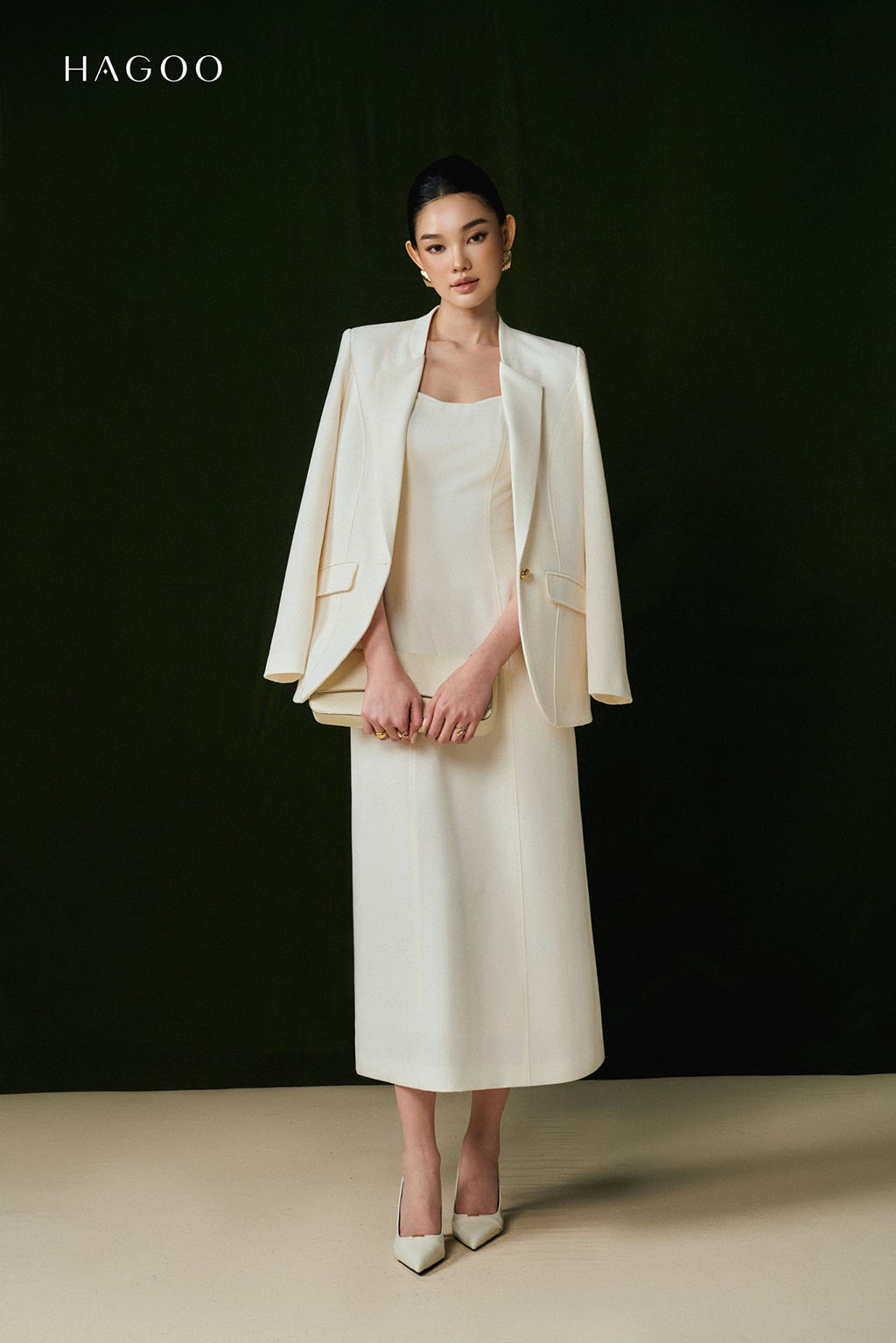 Set Blazer boxy và Váy xòe hai dây HAGOO