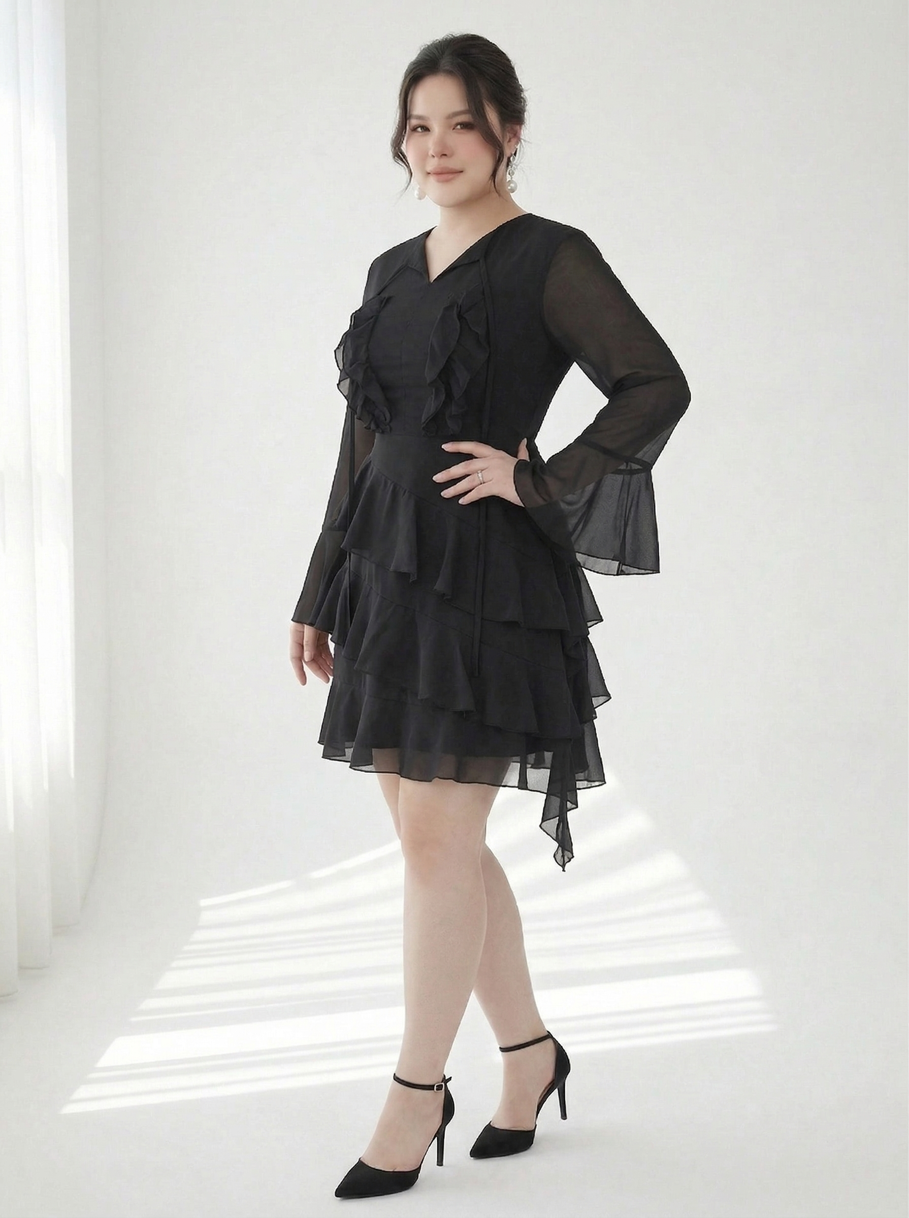 Đầm voan kiểu bèo nhún bigize DA150 dành cho nàng béo mập từ 55-95kg_thumbnail_2