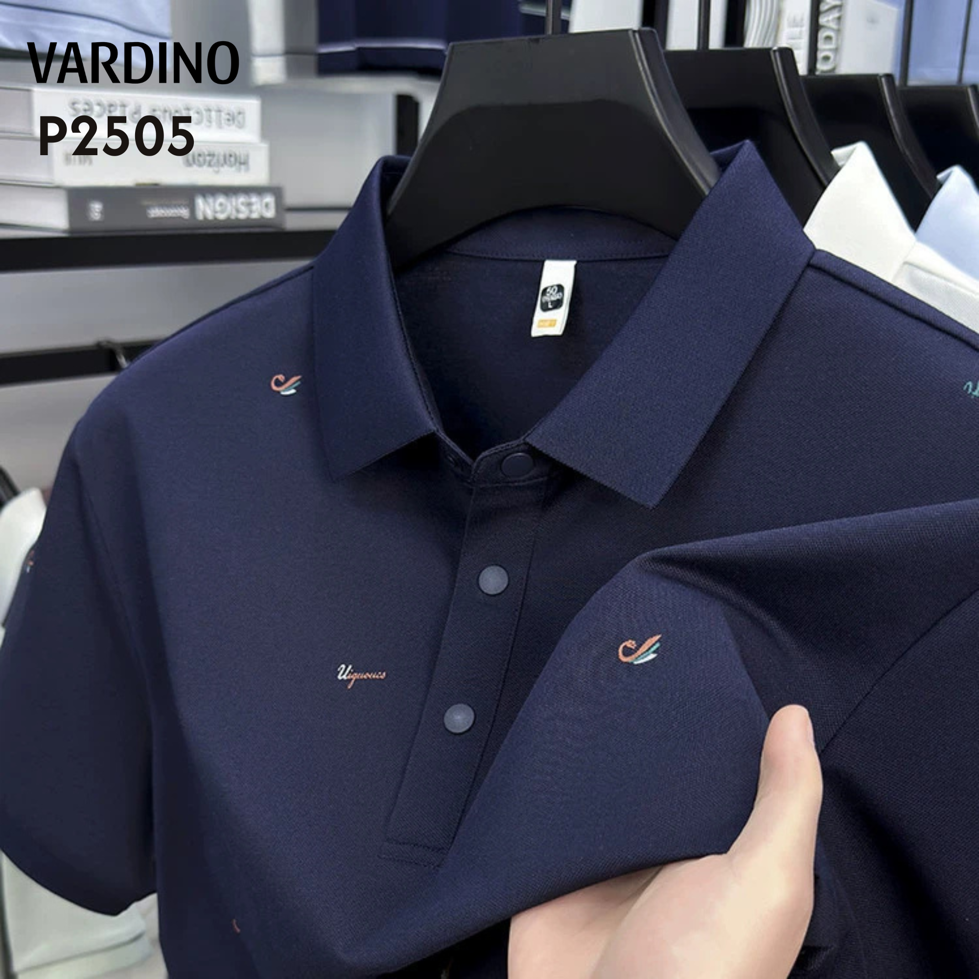 Áo polo cotton pima họa tiết xanh đen Vardino P2505_thumbnail_3