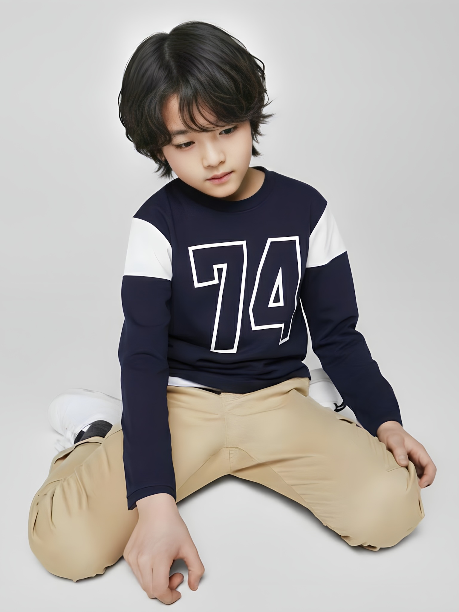 Áo phông xanh đen phối trắng số 74