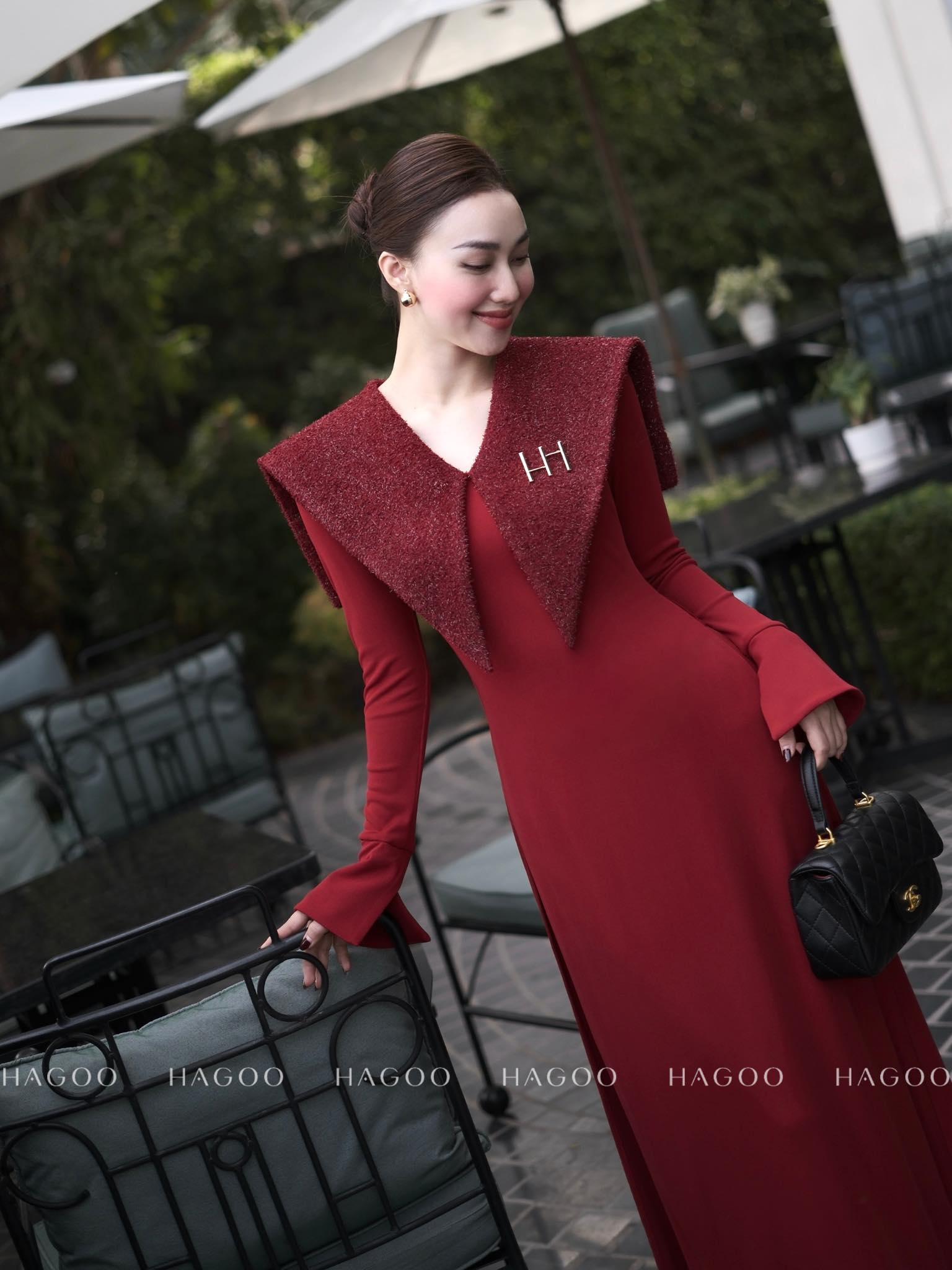 Set áo dài cổ V phối dạ tweet_thumbnail_2