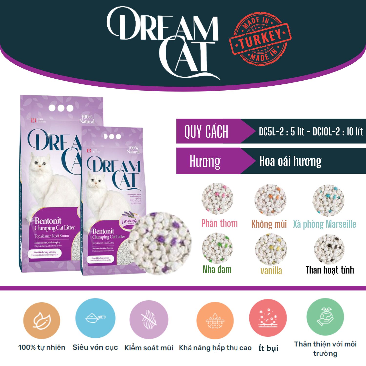 Cát vệ sinh cho mèo DREAMCAT - Dòng Lavender Scented (Hương hoa oải hương) 5L_thumbnail_1
