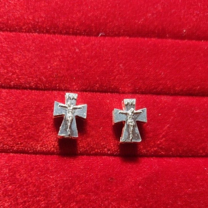 Charm Thánh Giá bạc xỏ ngang xâu vòng tay, chuỗi mân côi - Quà tặng Công Giáo