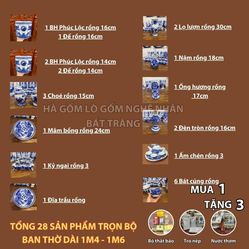 HG356 Đồ Thờ Cúng Bộ 28 món ban thờ 1M4 - 1M6 men lam nghệ nhân Bát Tràng chế tác TẶNG Thất Bảo, Tro Nếp_thumbnail_1