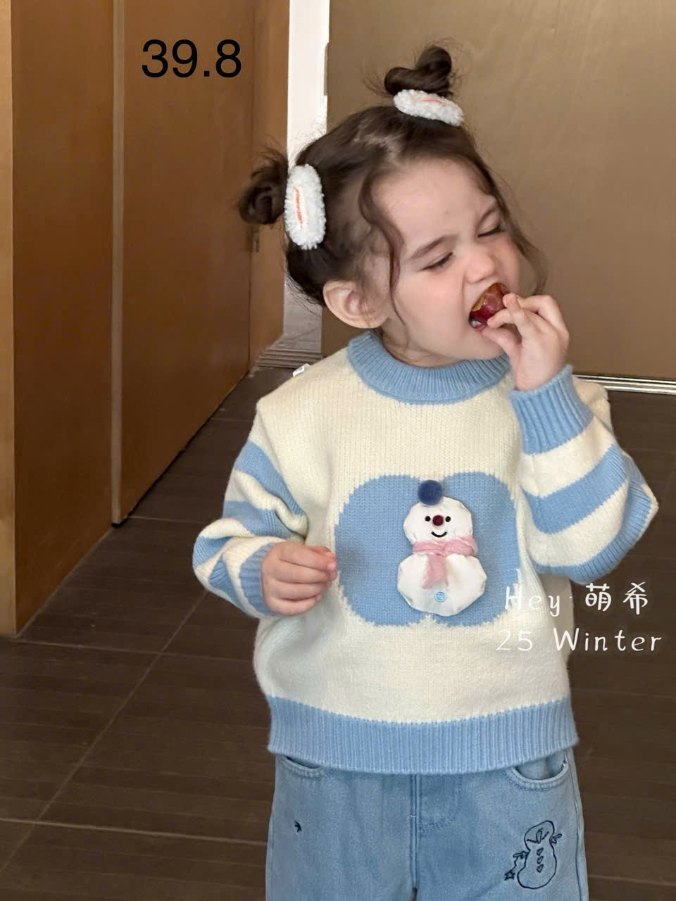 (G258) Áo len kẻ xanh họa tiết người tuyết