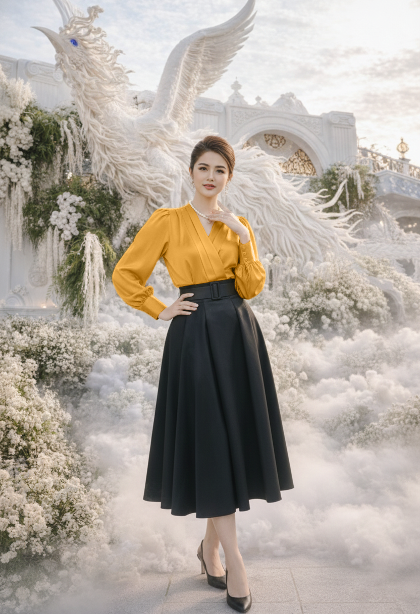 Set áo kiểu phối chân váy xoè