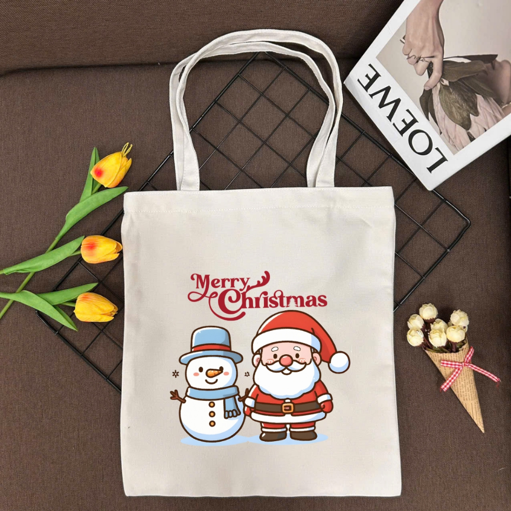 Túi tote vải canvas hình người tuyết, ông già Noel có khóa kéo và ngăn phụ WE TEE - WTU05_thumbnail_5