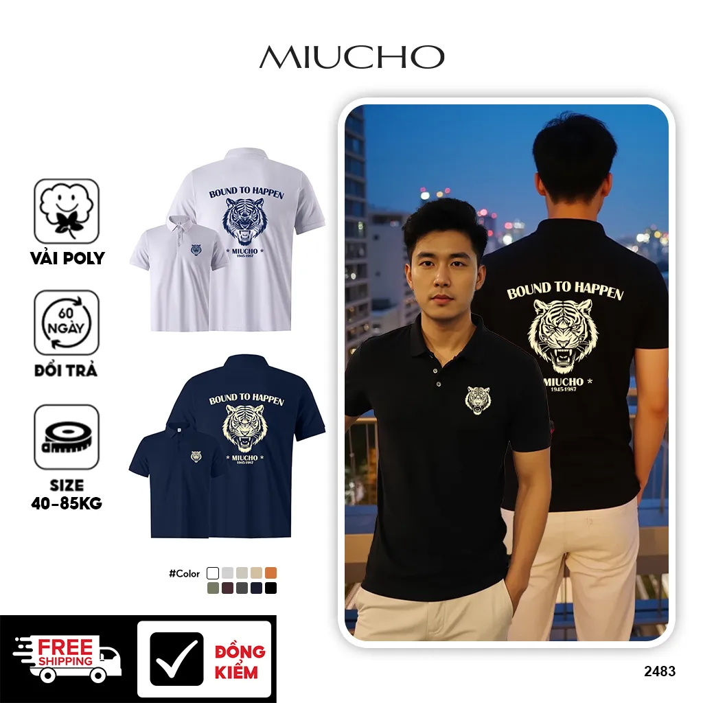 Áo polo cá sấu nam Tiger 2483 Miucho Iconic vải polyester thoáng mát đứng form in mix