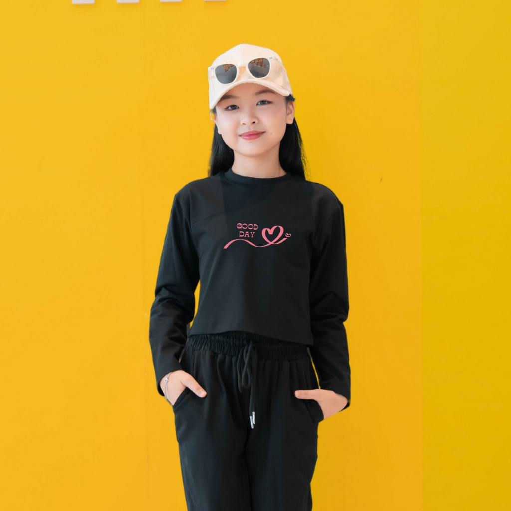 Áo croptop tay dài cho bé gái in chữ good day chất cotton - Áo croptop dài tay bé gái Loza Kids CG2812_thumbnail_2