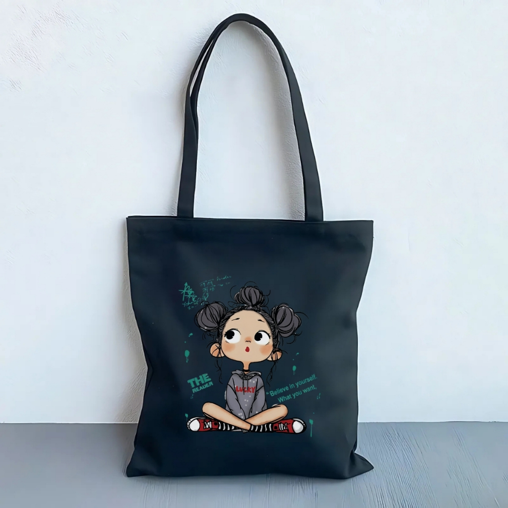 Túi tote vải canvas hình cô gái tóc xù có khóa kéo và ngăn phụ, đi học đi chơi - We Tee TOTE18_thumbnail_5