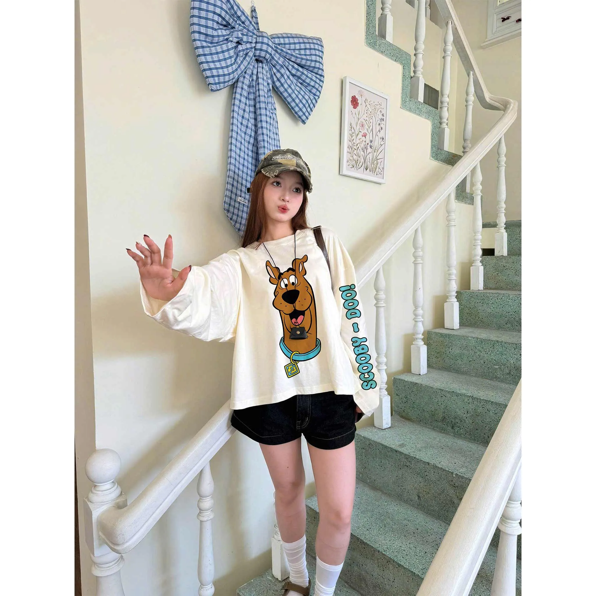 Áo thun boxy nam nữ tay dài Miucho cotton thoáng mát dày dặn SCOOBY DOO in mix 2664_thumbnail_6