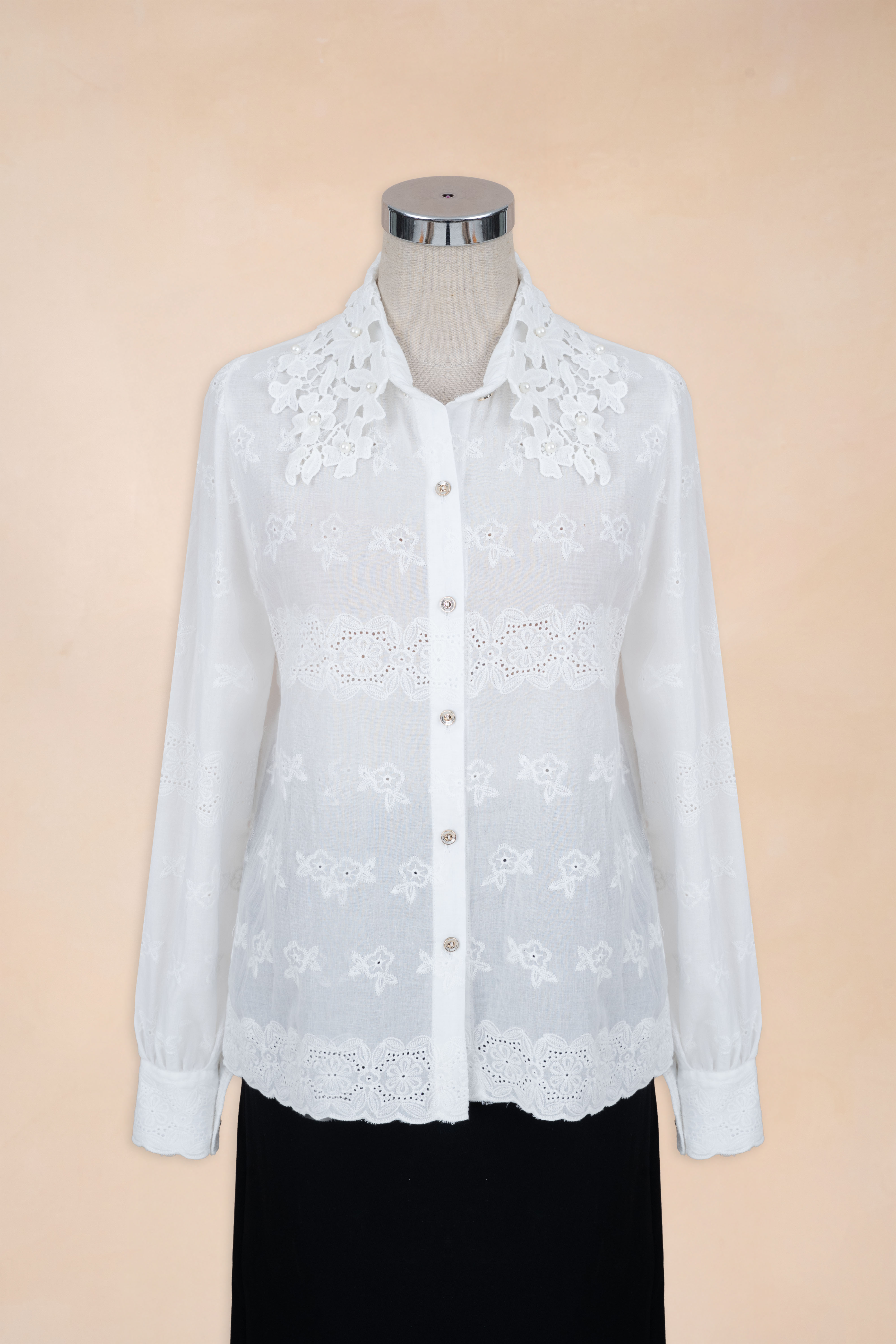 Sơ Mi Cổ Phối Hoa Đính Ngọc