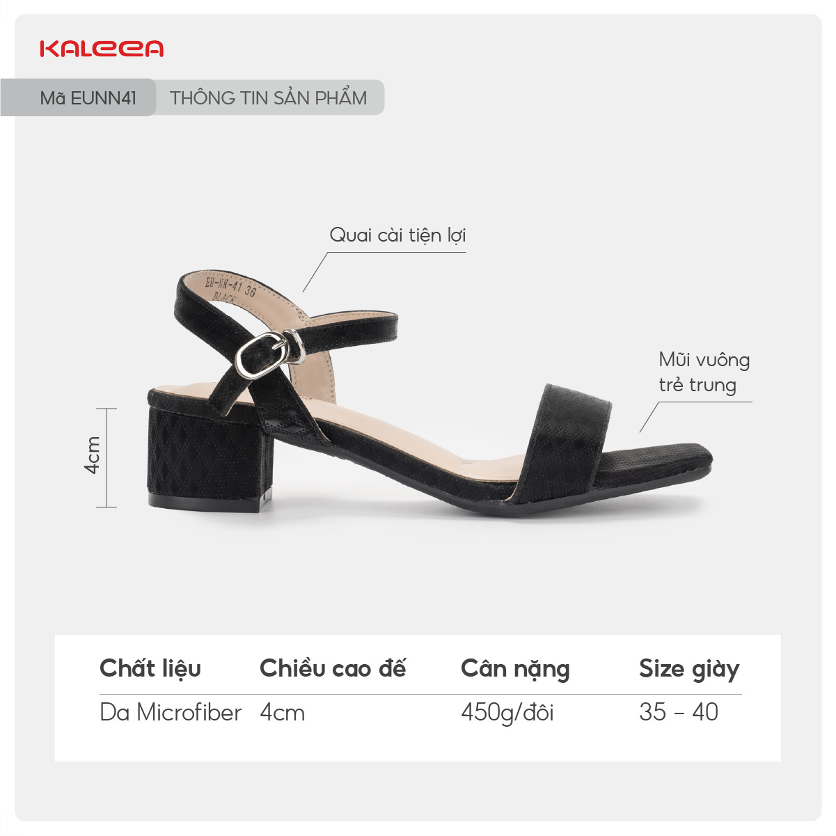 EU41- SANDAL GÓT VUÔNG TRANG TRÍ VÂN